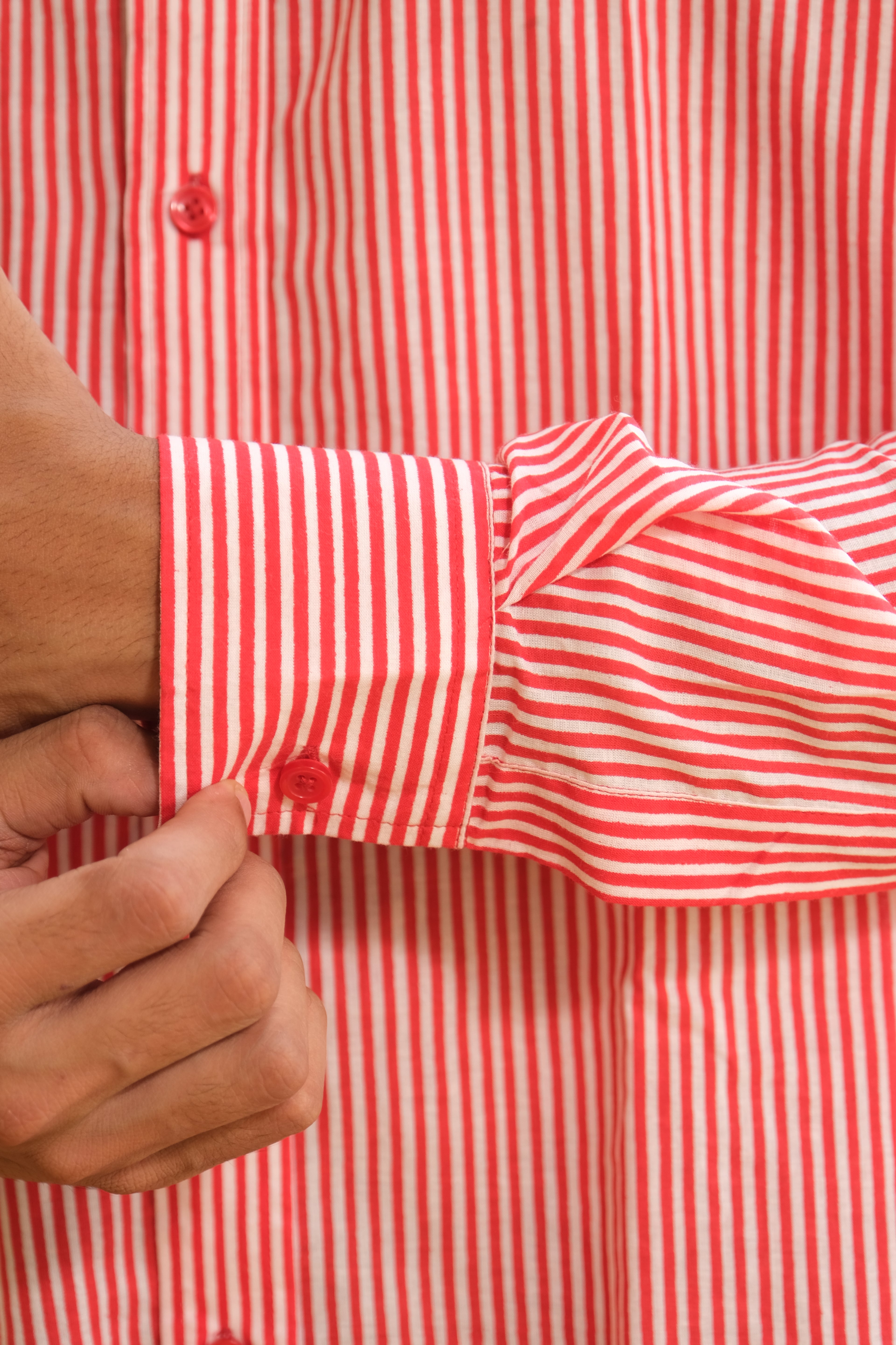 Red Relaxed Fit Striped Shirt – Flowy Cotton - Casual & Everyday Style