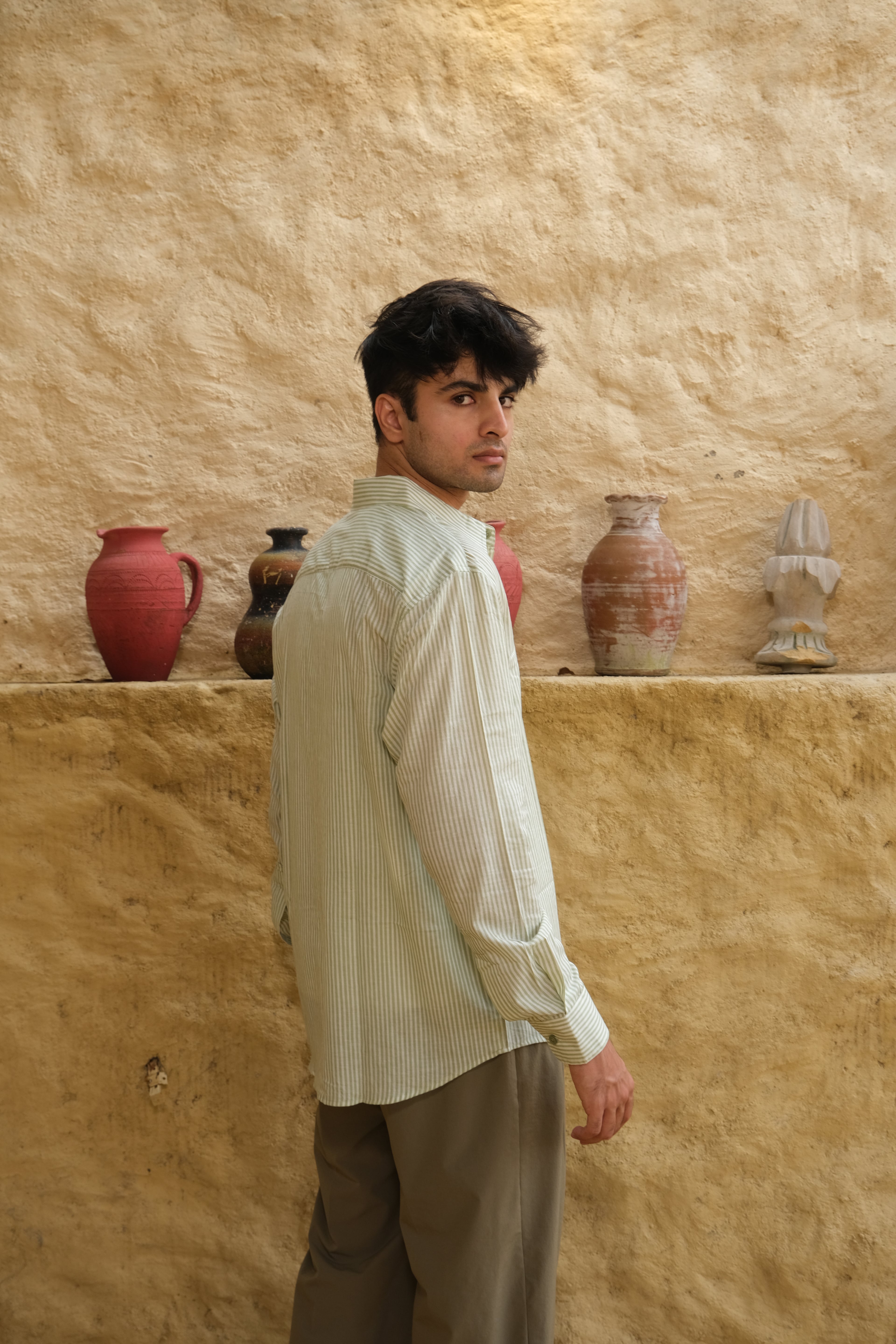 Green Relaxed Fit Striped Shirt – Flowy Cotton - Casual & Everyday Style