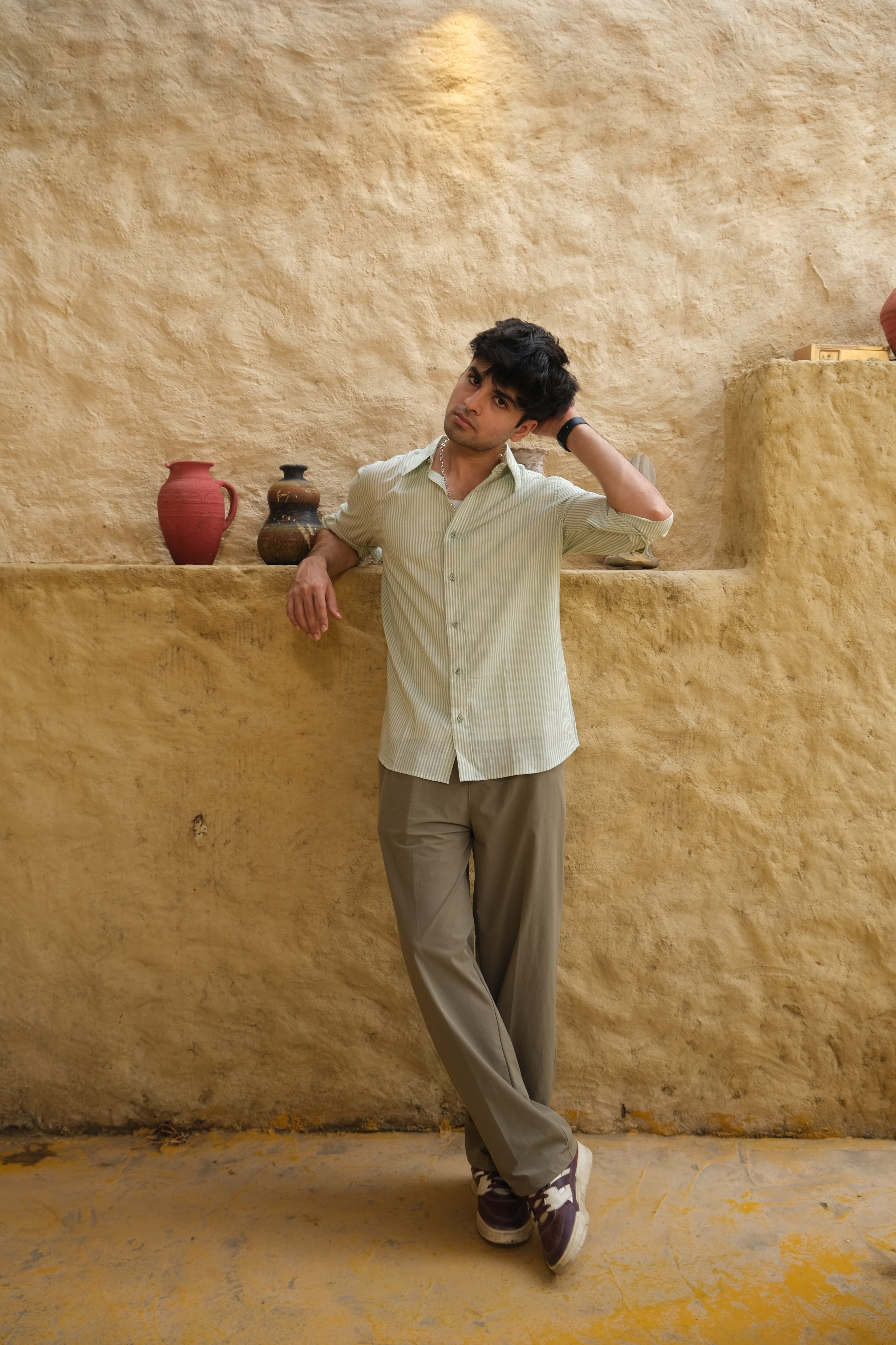 Green Relaxed Fit Striped Shirt – Flowy Cotton - Casual & Everyday Style