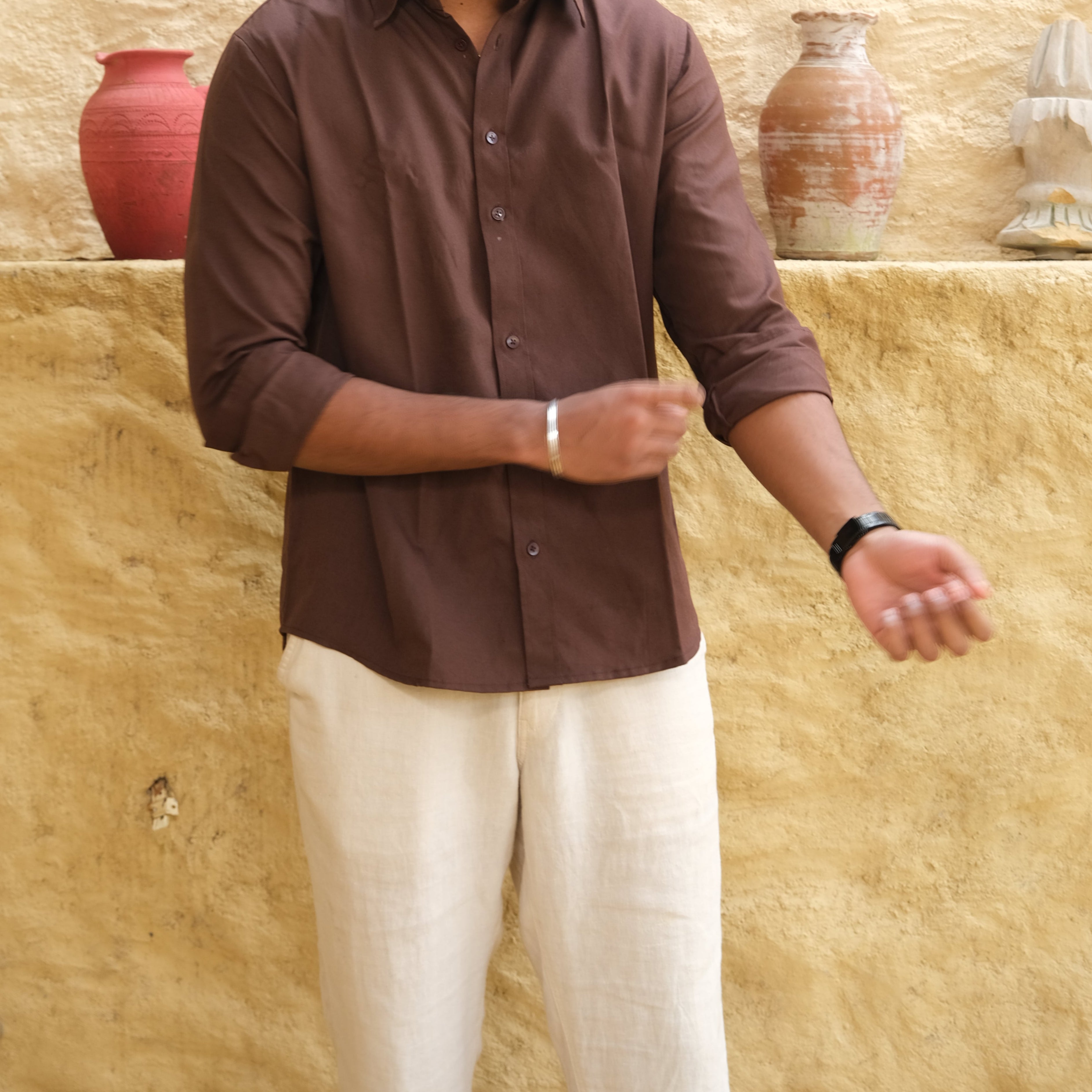Brown Classic Men’s Oxford Shirt – Slim Fit 100% Cotton