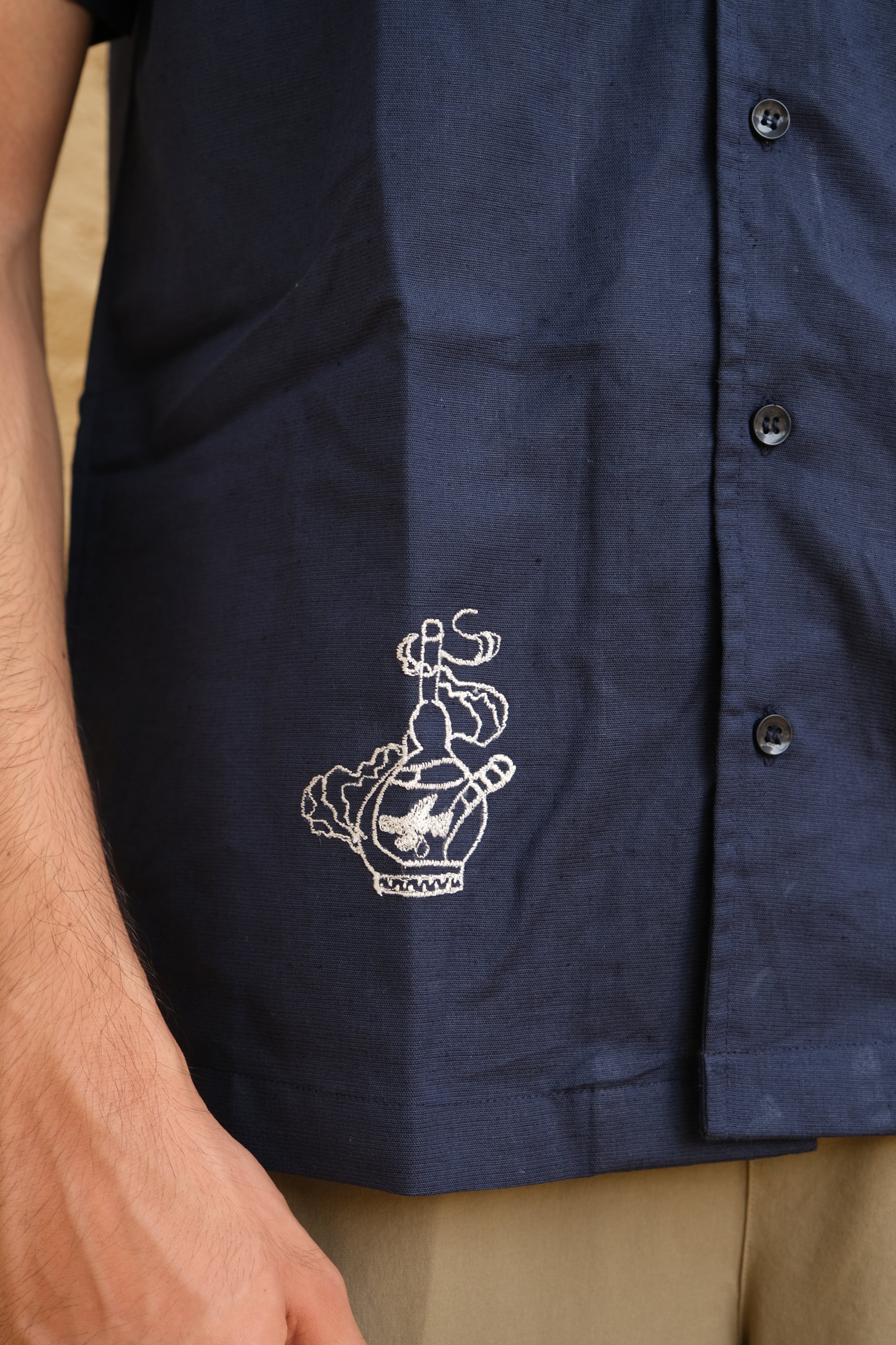 NAVY BLUE EMBROIDED LINEN SHIRT