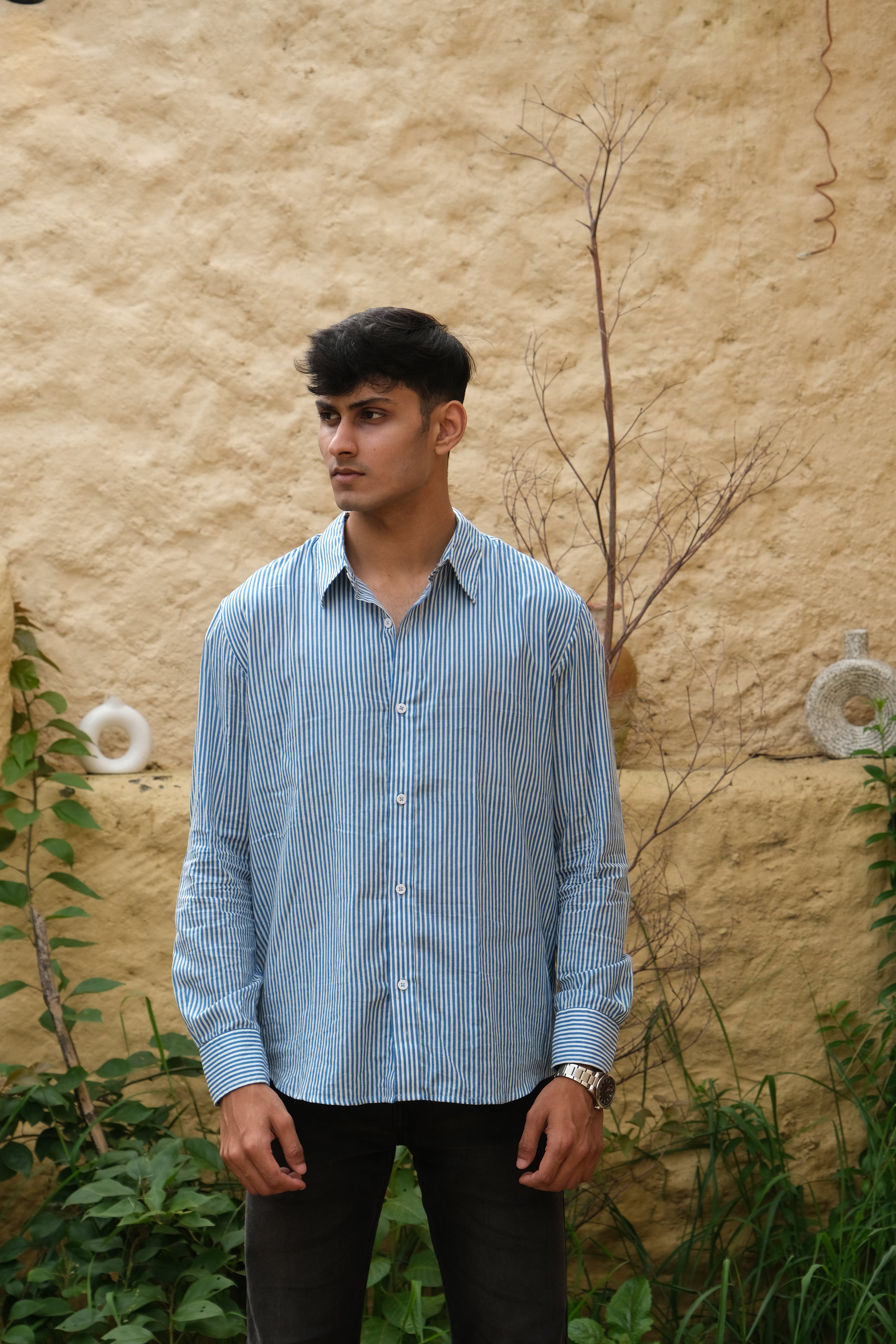 Blue Relaxed Fit Striped Shirt – Flowy Cotton - Casual & Everyday Style