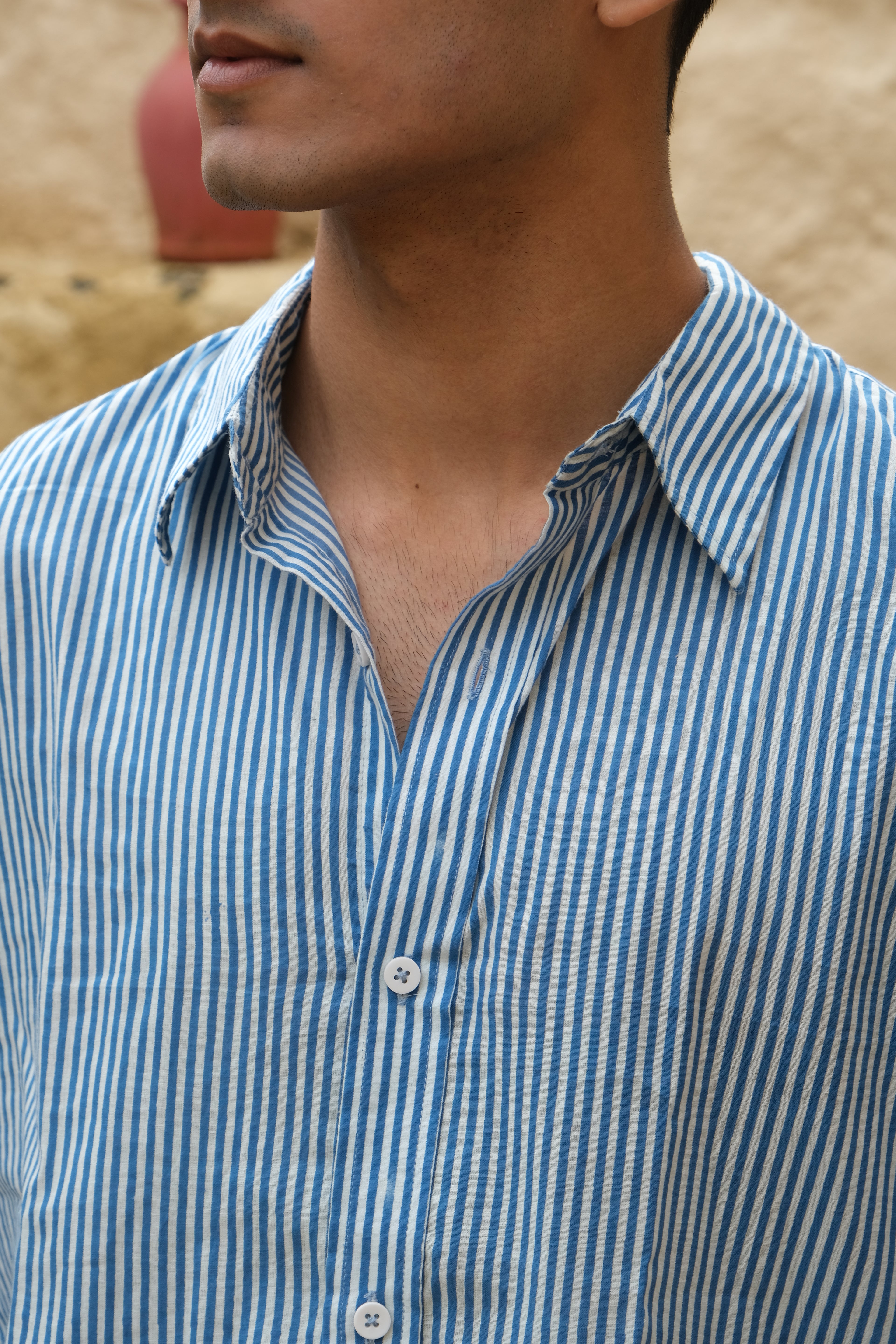 Blue Relaxed Fit Striped Shirt – Flowy Cotton - Casual & Everyday Style
