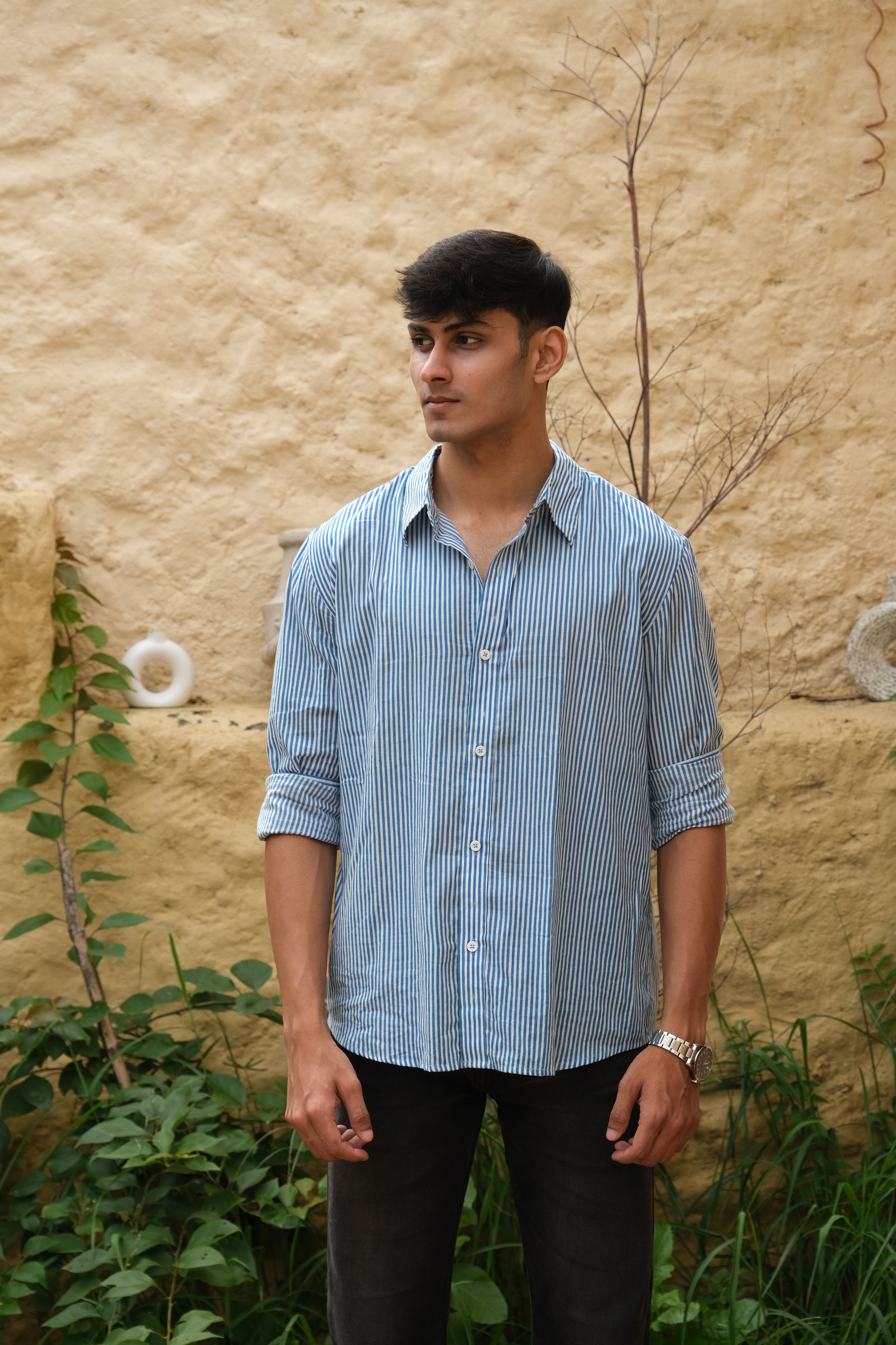 Blue Relaxed Fit Striped Shirt – Flowy Cotton - Casual & Everyday Style