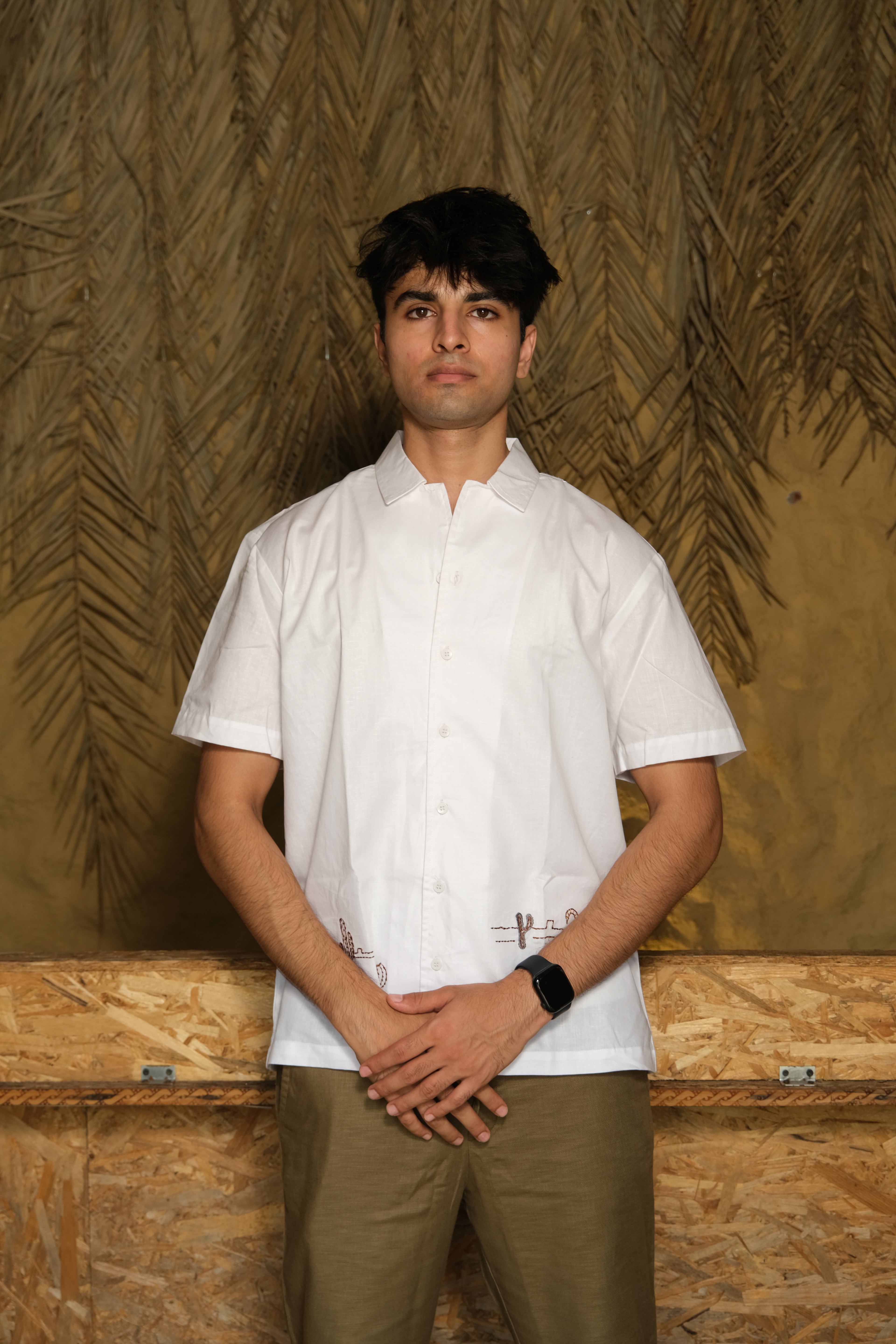 HALF SLEEVES DESERT EMBROIDED LINEN SHIRT