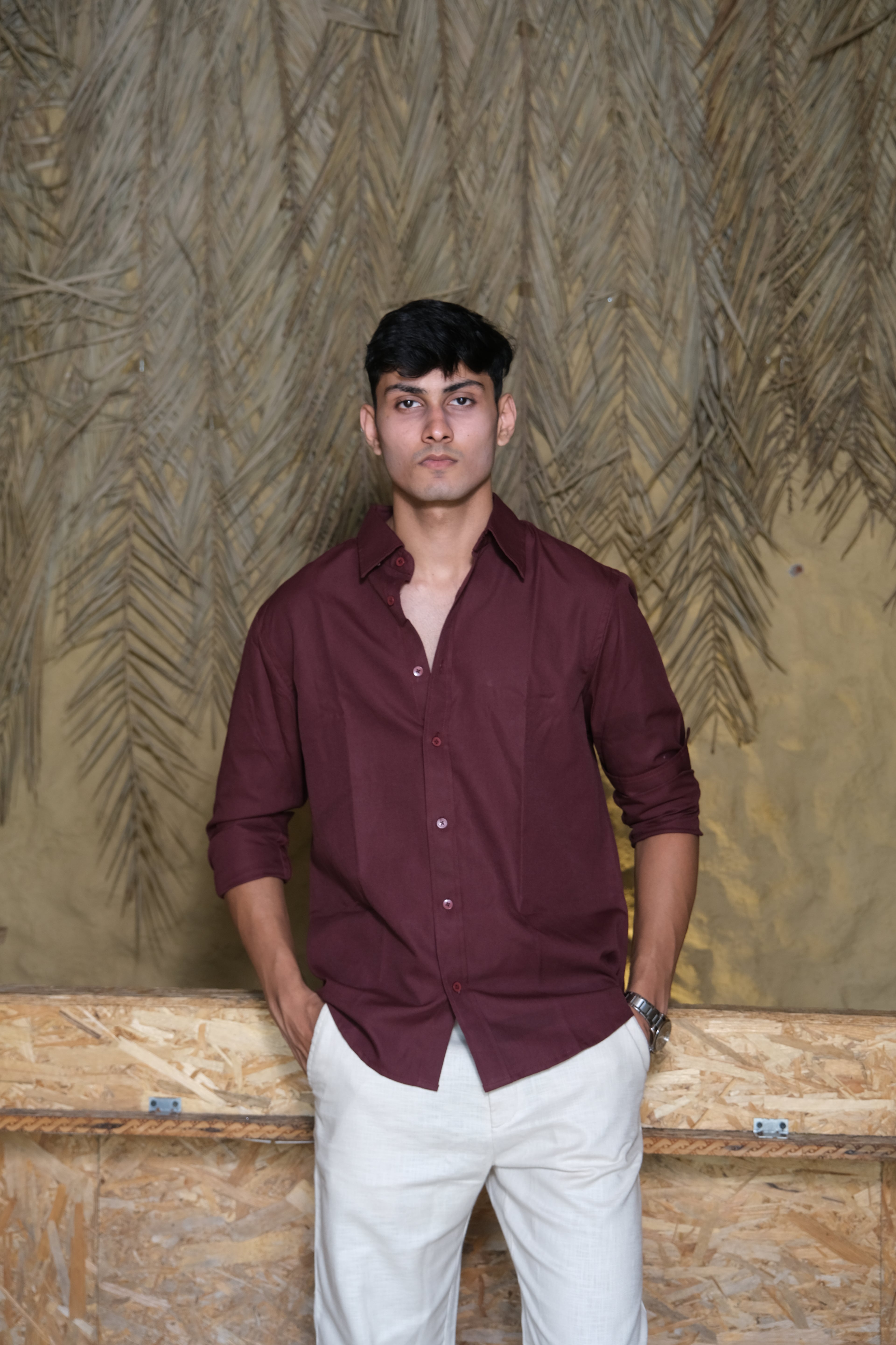 Maroon Classic Men’s Oxford Shirt – Slim Fit 100% Cotton