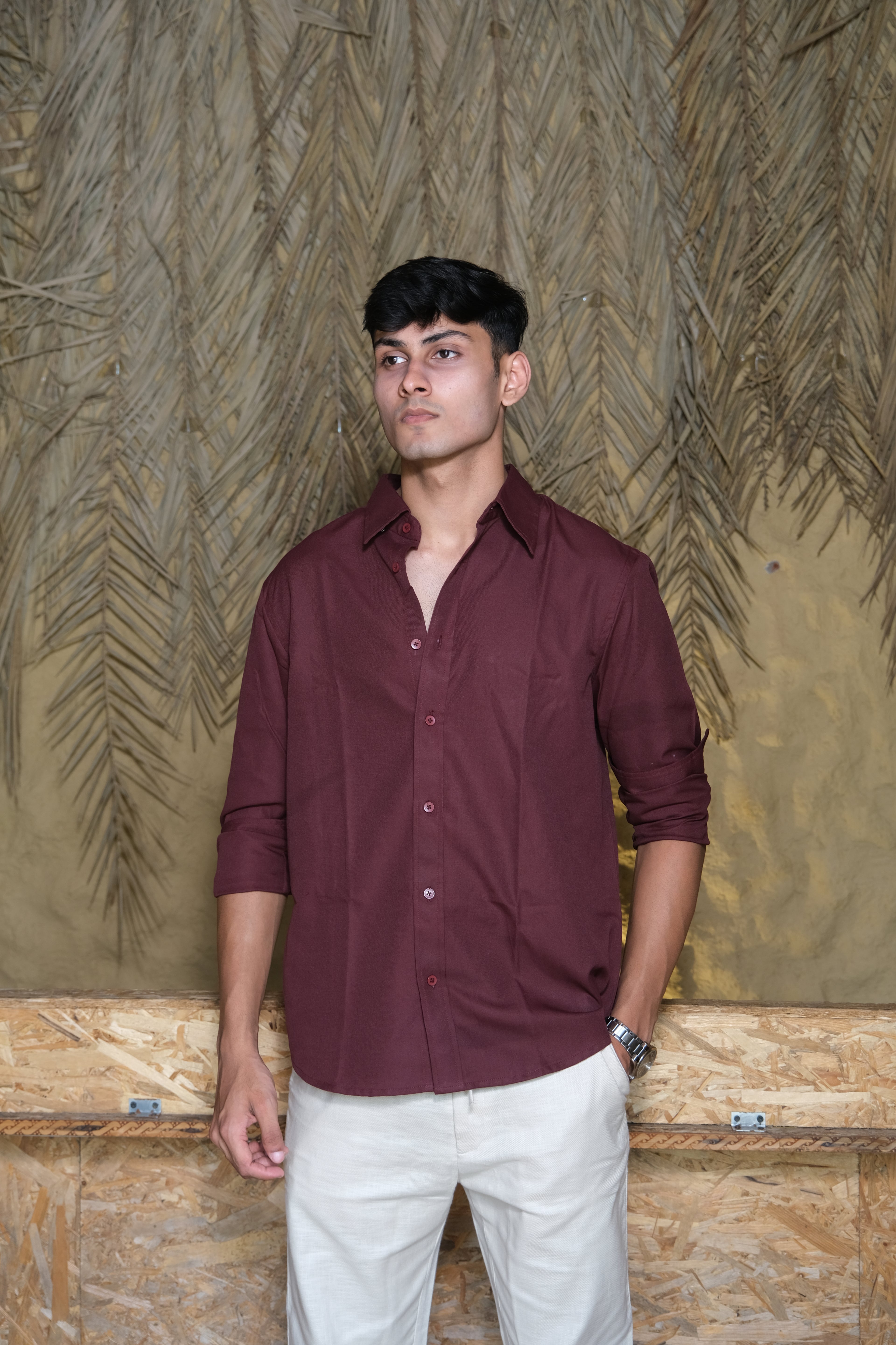 Maroon Classic Men’s Oxford Shirt – Slim Fit 100% Cotton