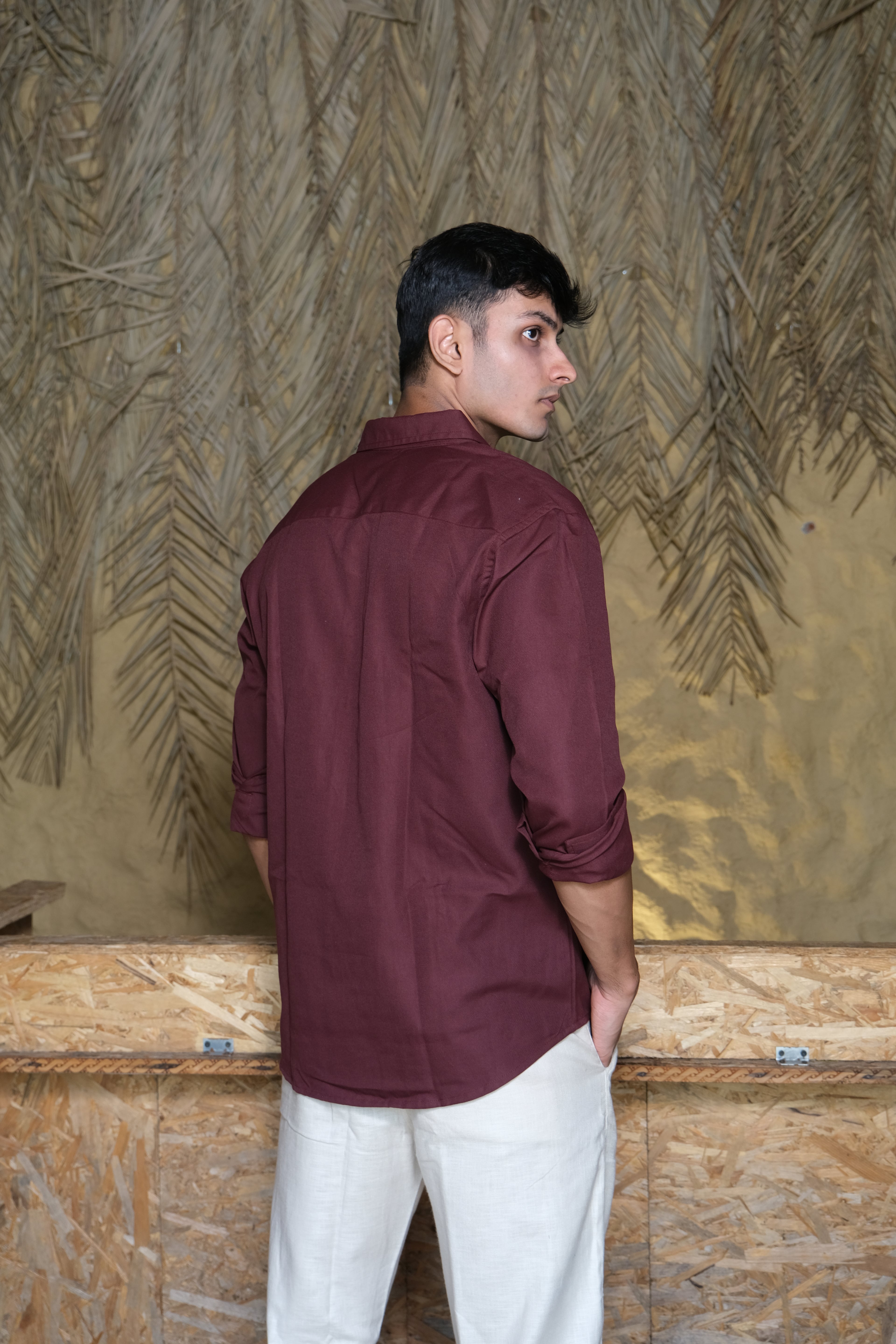 Maroon Classic Men’s Oxford Shirt – Slim Fit 100% Cotton