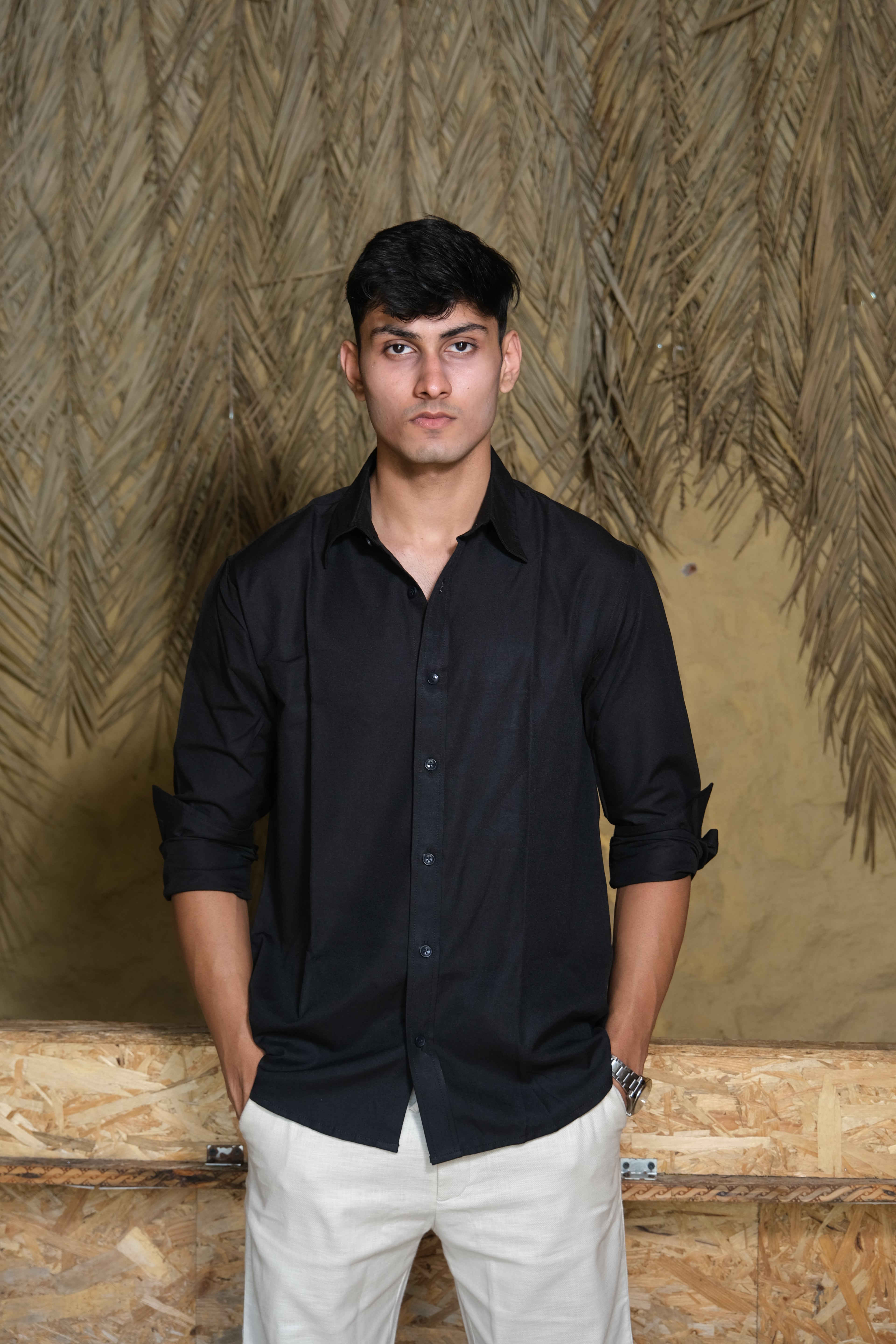 Black Classic Men’s Oxford Shirt – Slim Fit 100% Cotton