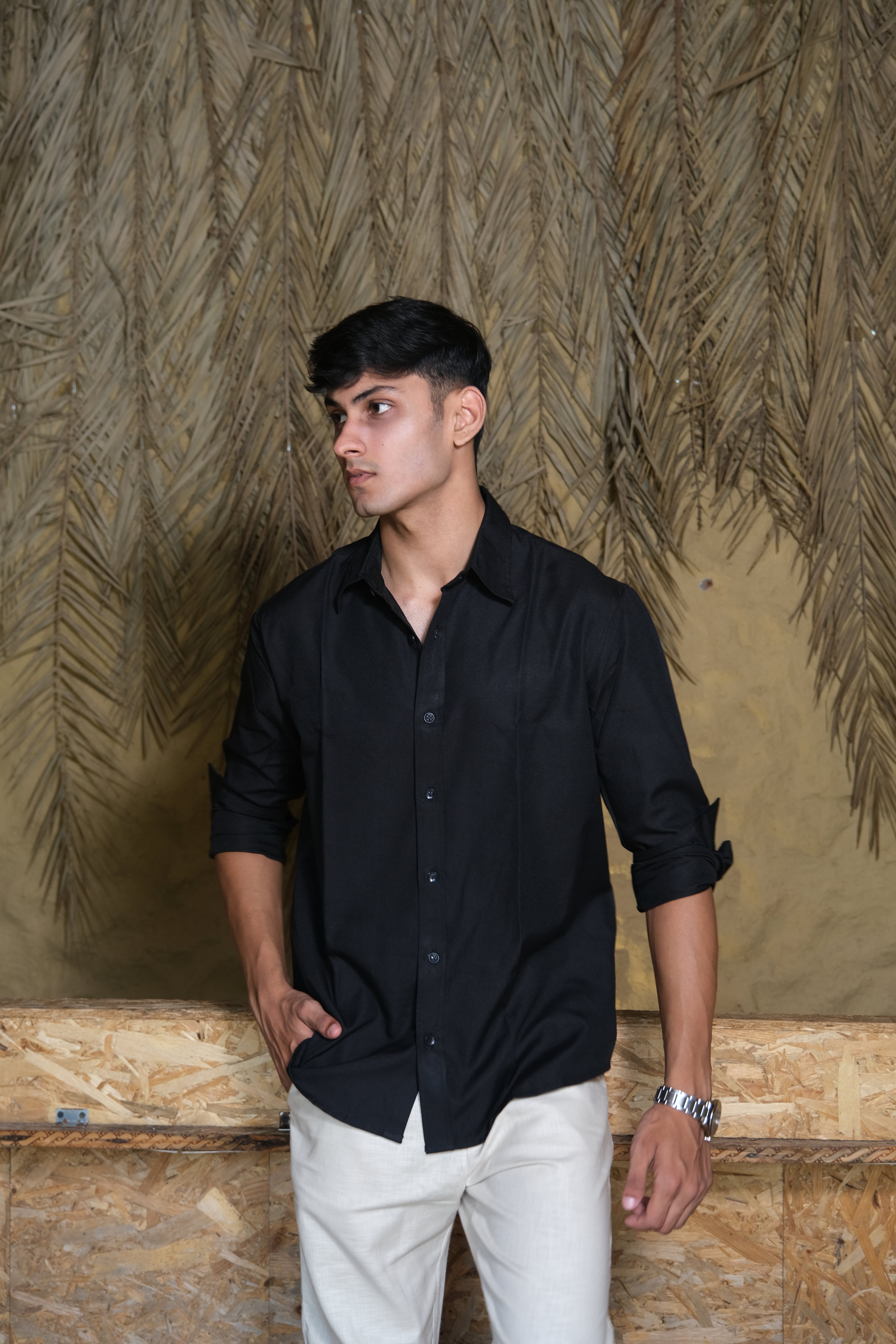 Black Classic Men’s Oxford Shirt – Slim Fit 100% Cotton