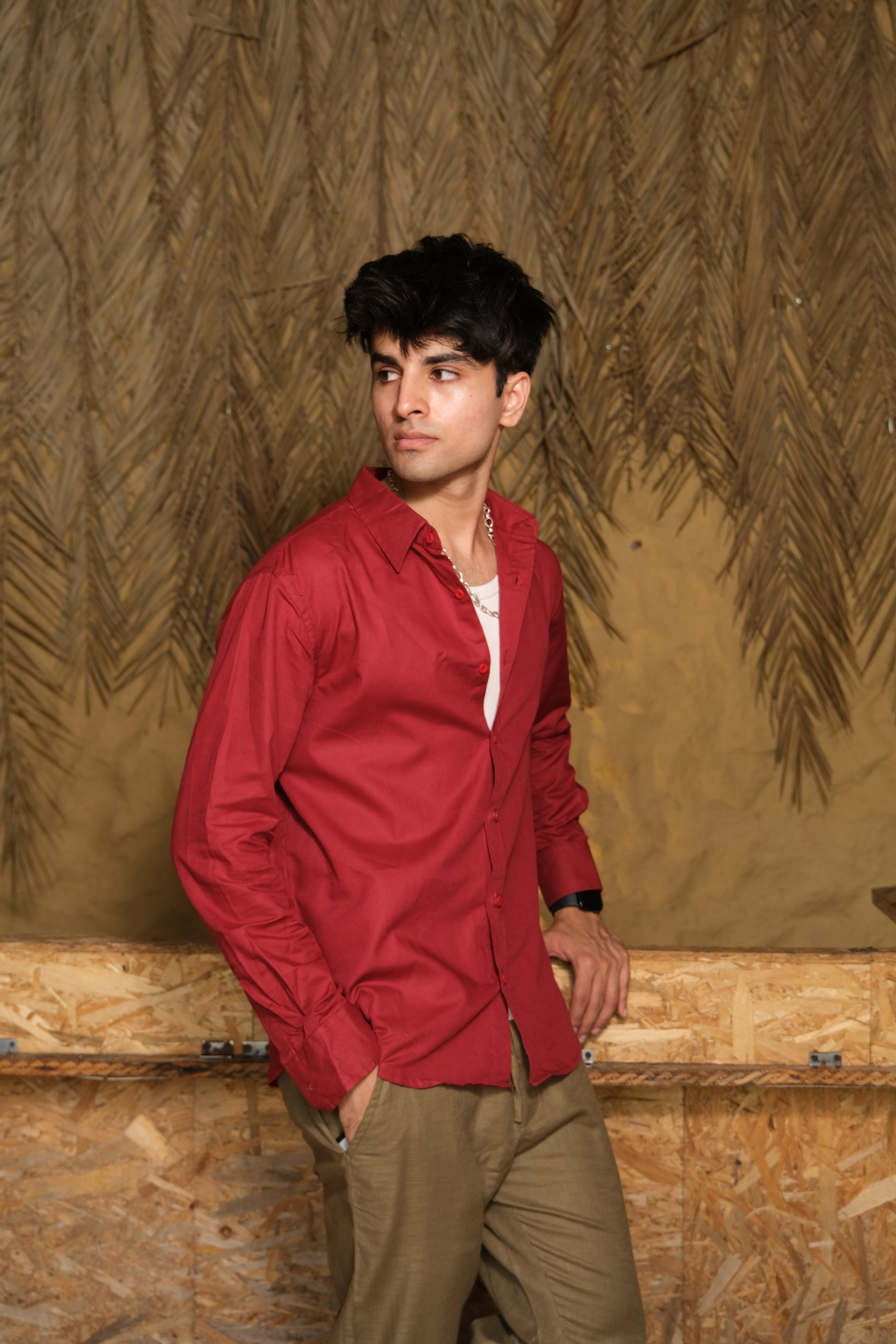 WINE RED LINEN SHIRT