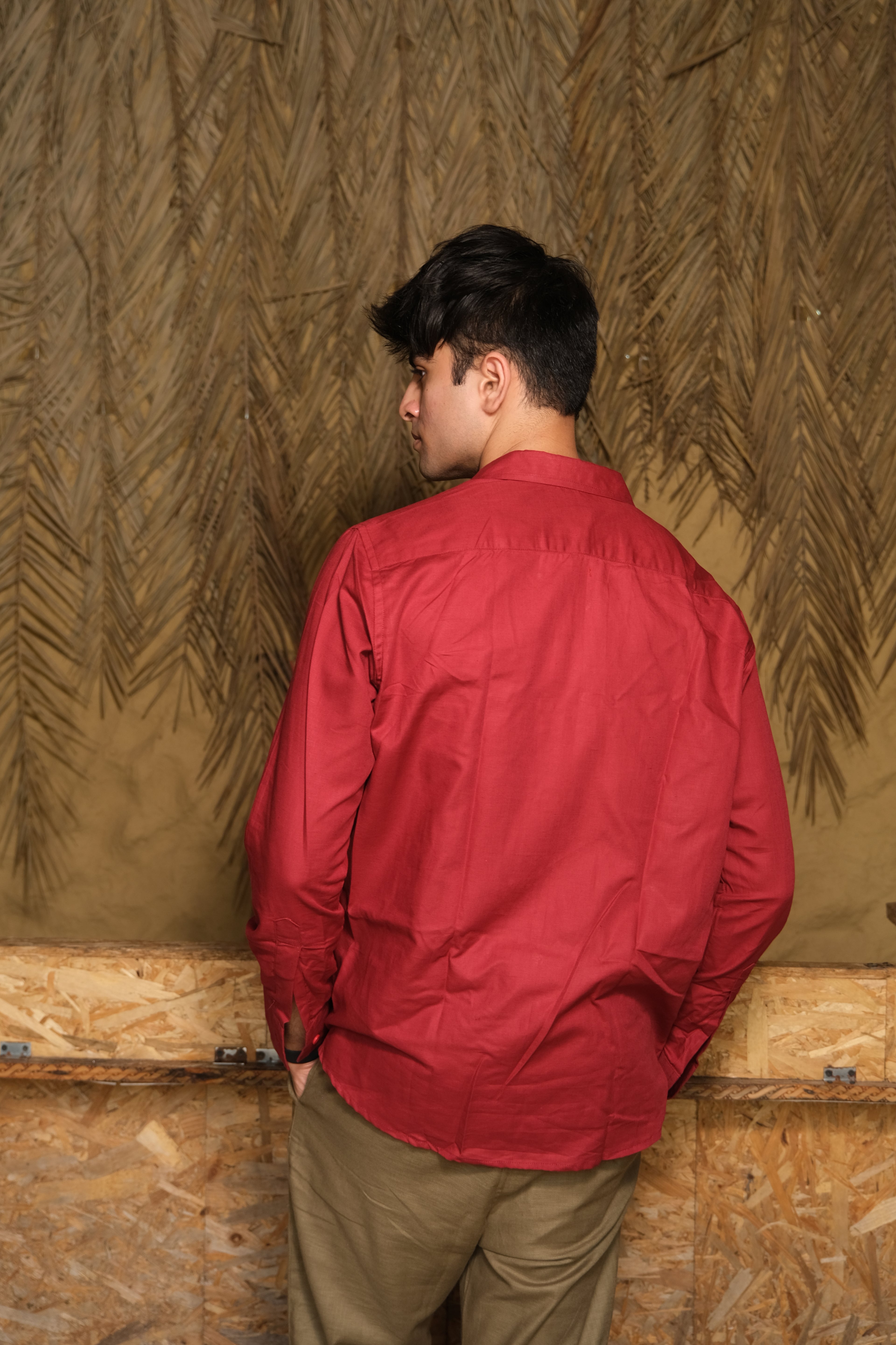 WINE RED LINEN SHIRT