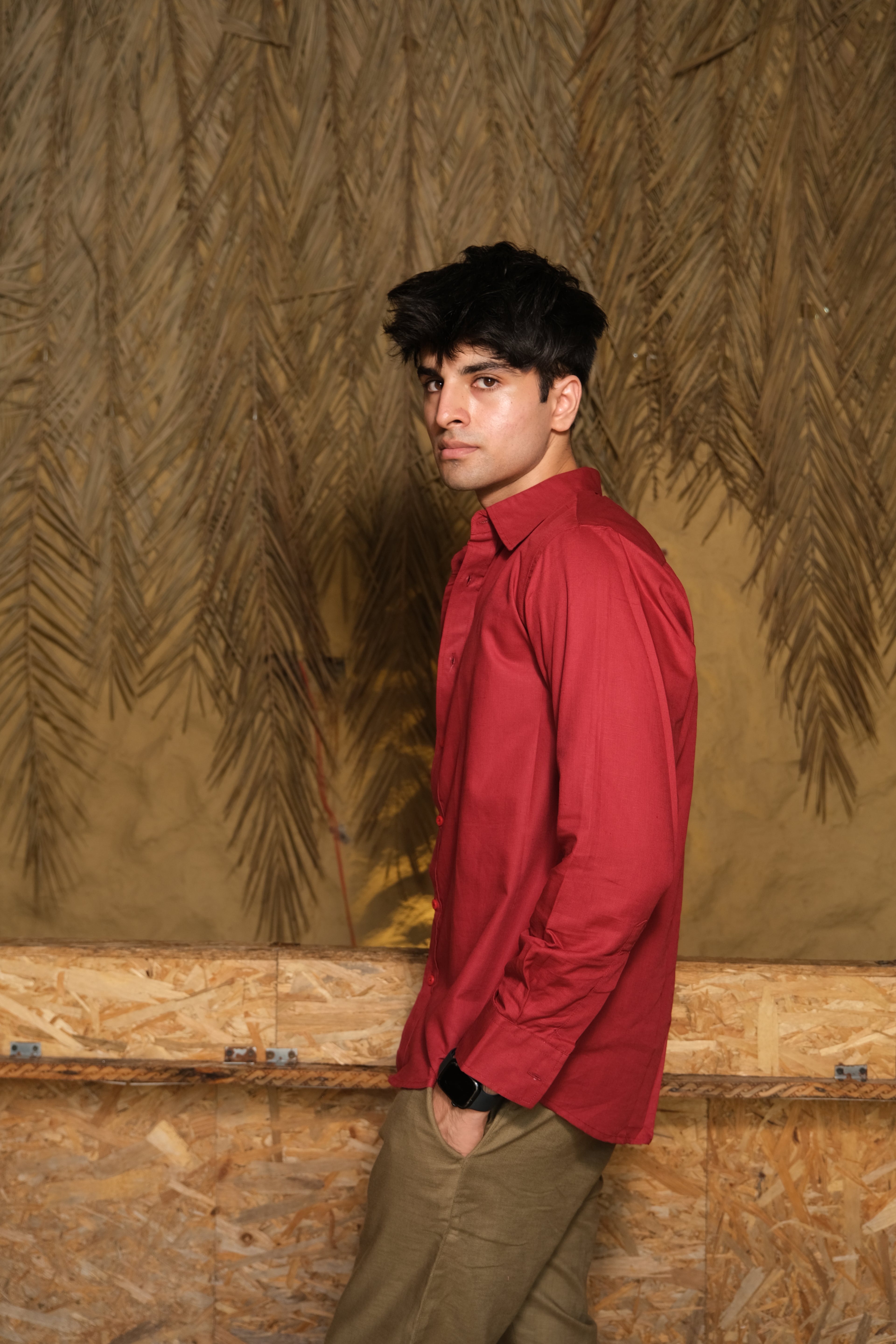 WINE RED LINEN SHIRT