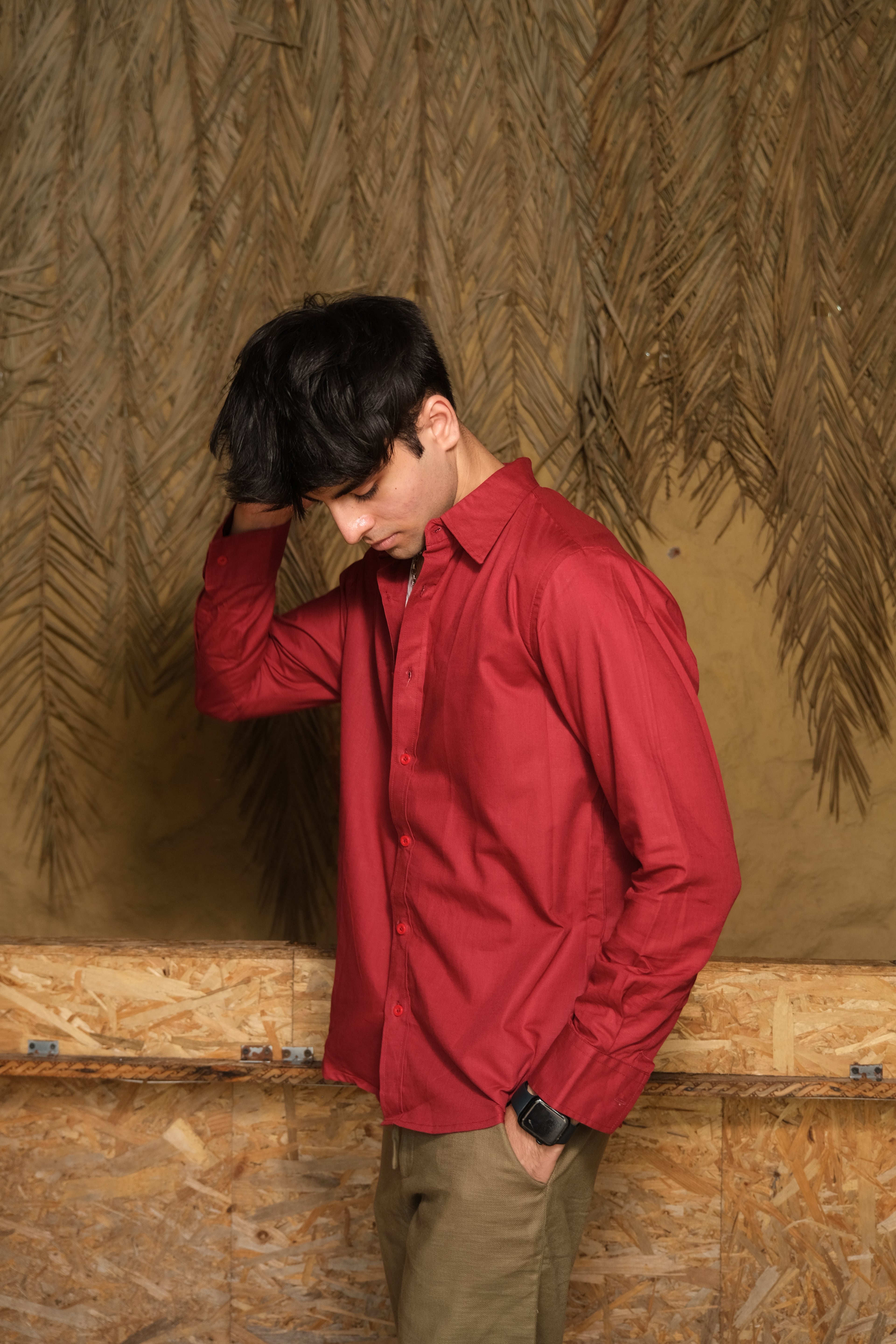 WINE RED LINEN SHIRT
