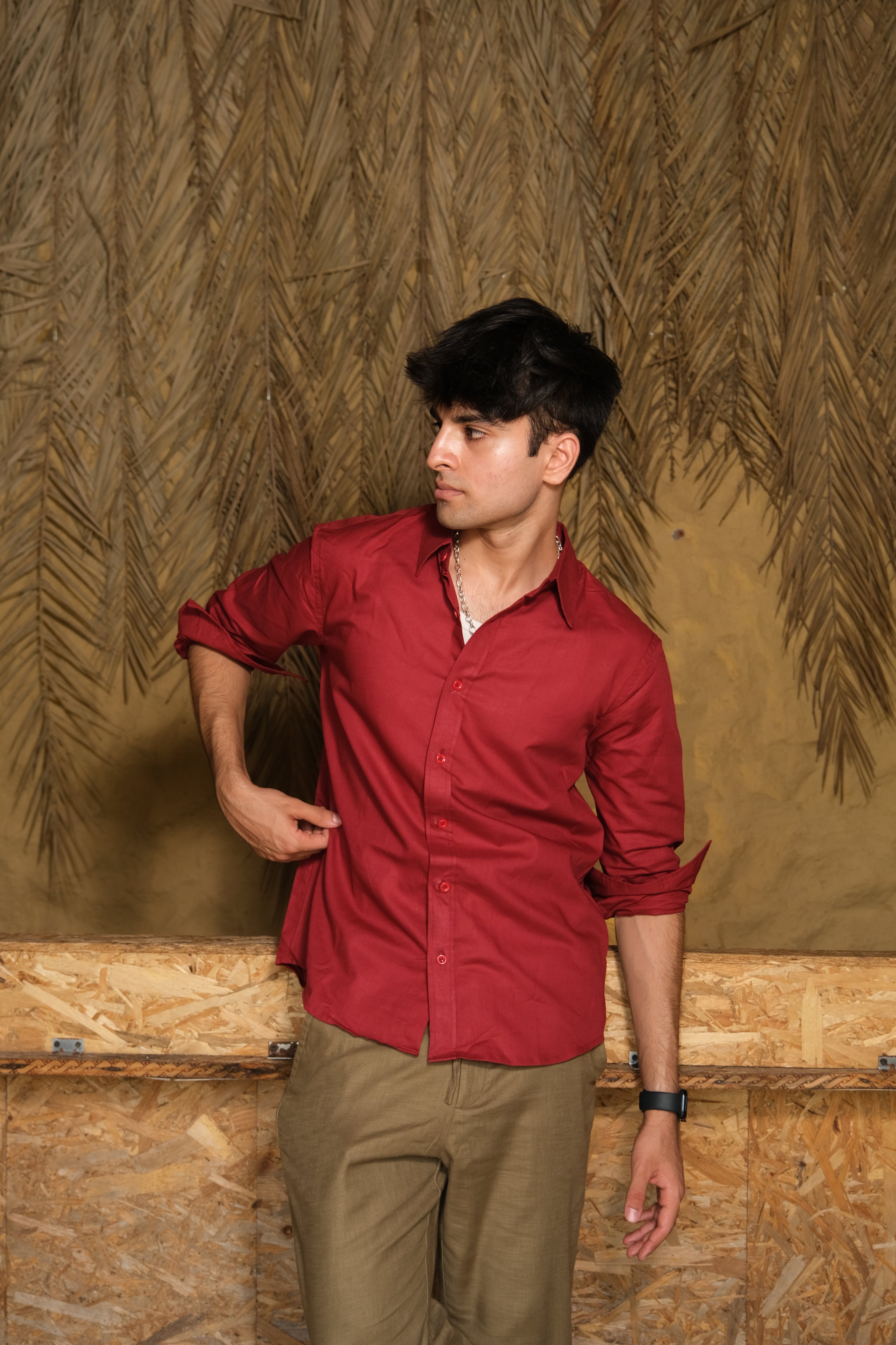 WINE RED LINEN SHIRT