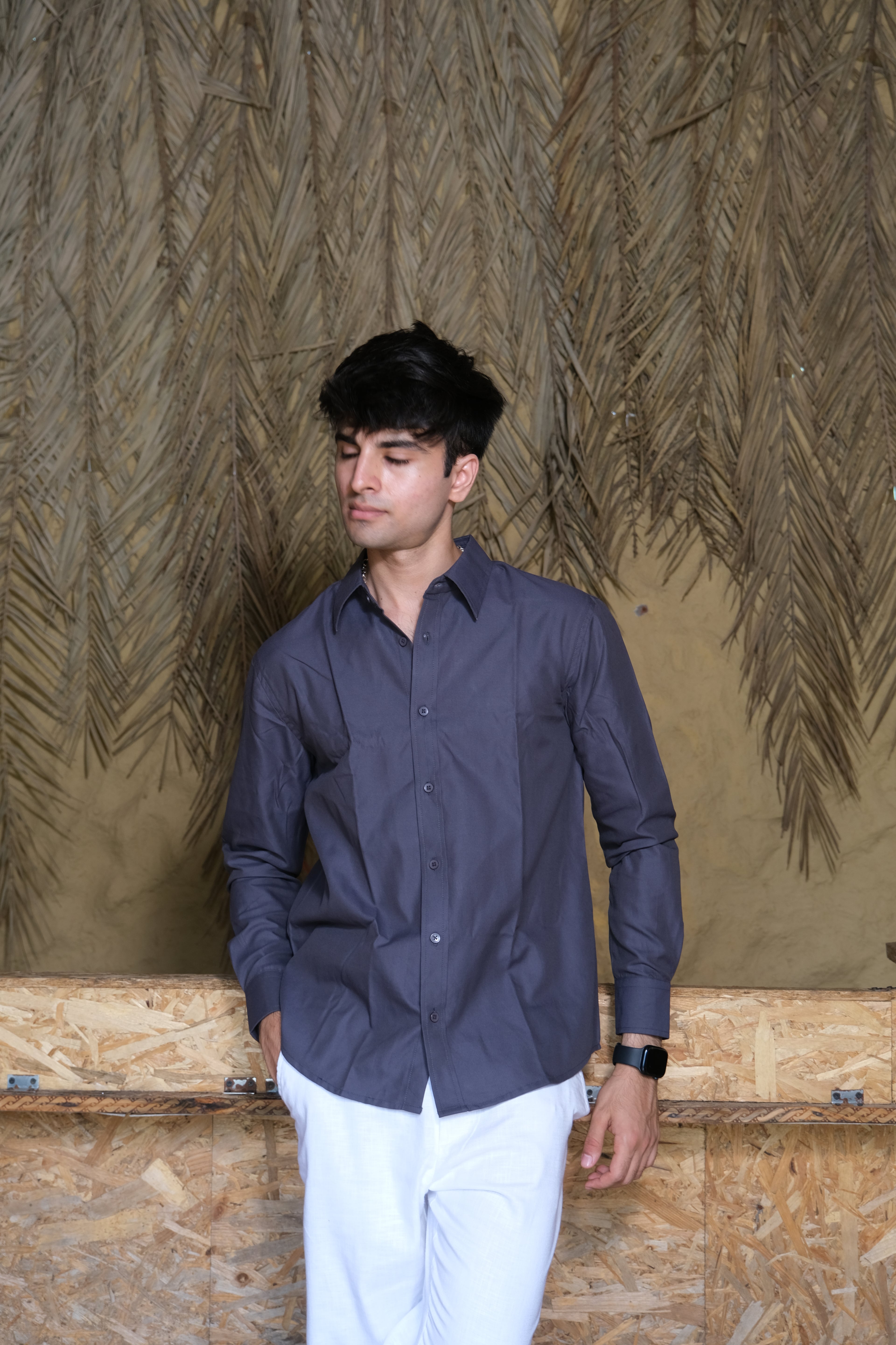 Grey Classic Men’s Oxford Shirt – Slim Fit 100% Cotton