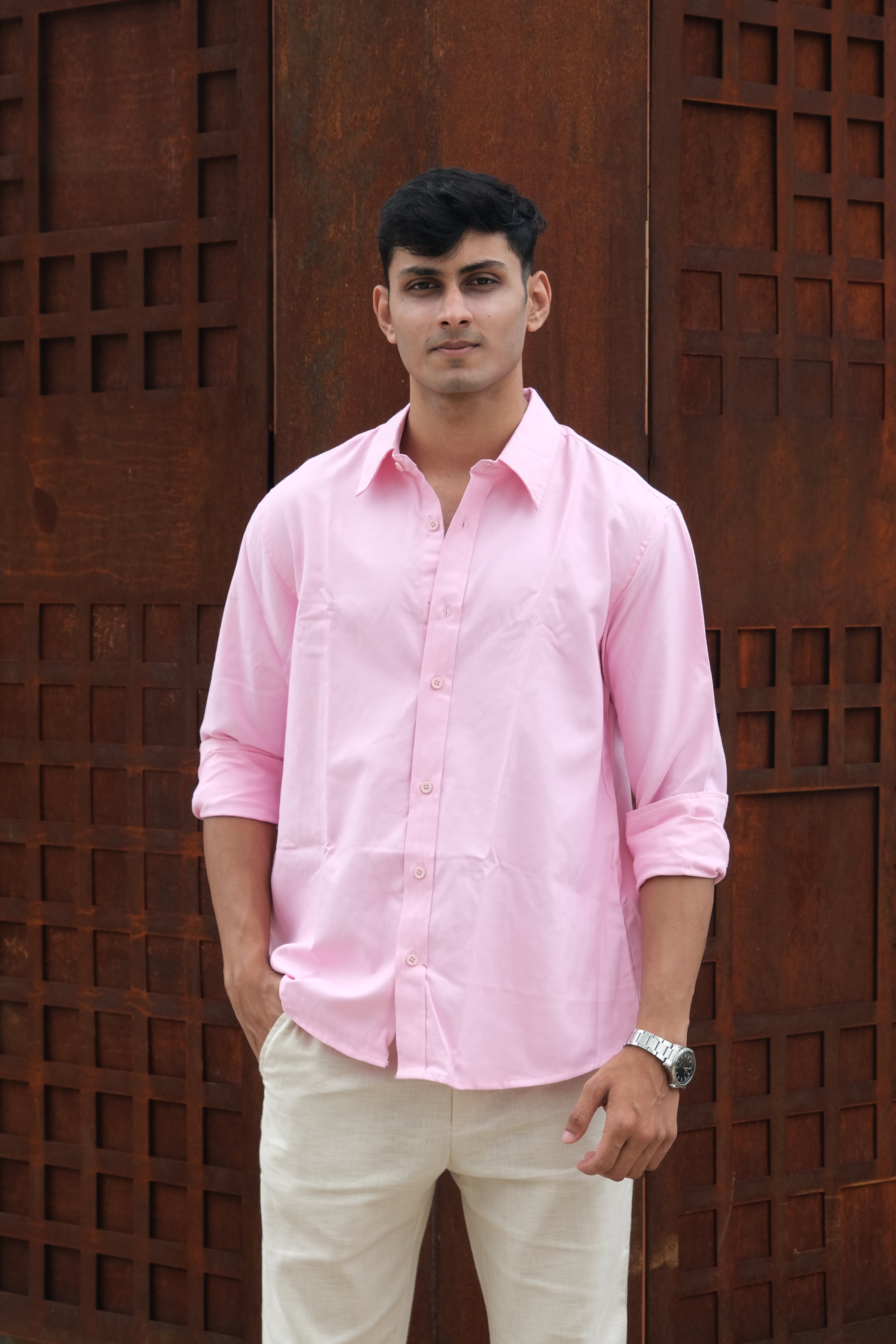 Pink Classic Men’s Oxford Shirt – Slim Fit 100% Cotton