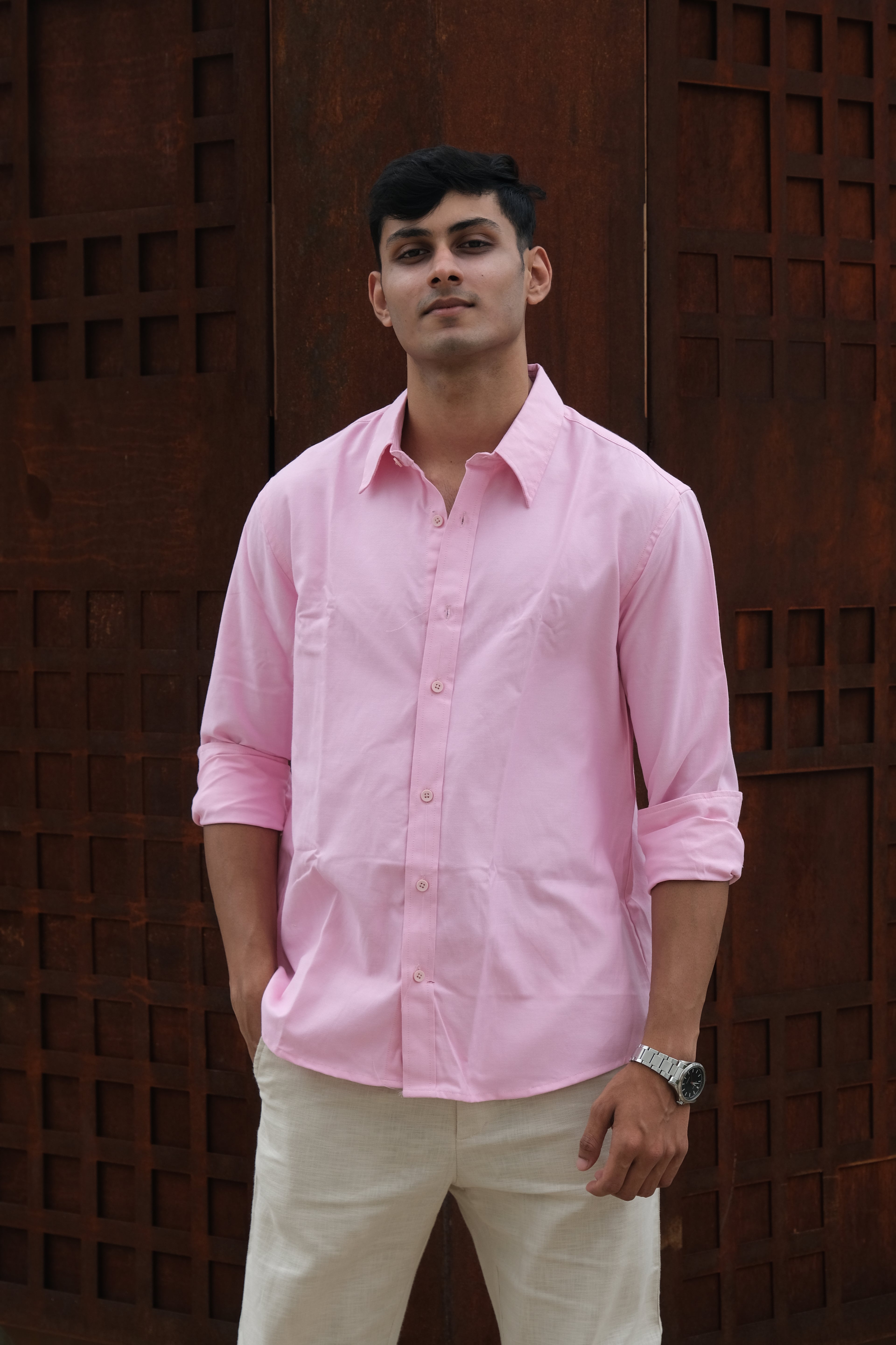 Pink Classic Men’s Oxford Shirt – Slim Fit 100% Cotton