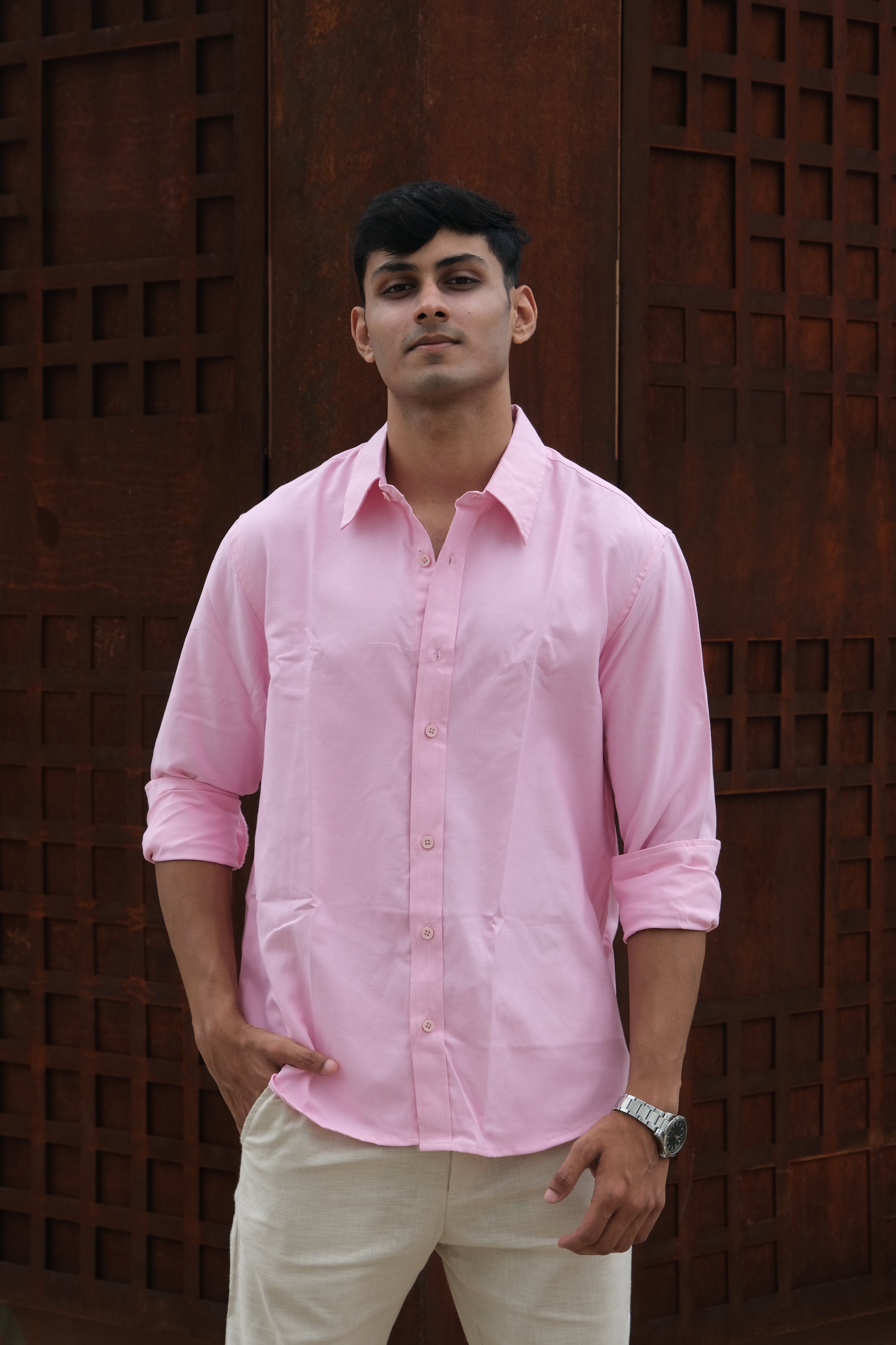 Pink Classic Men’s Oxford Shirt – Slim Fit 100% Cotton