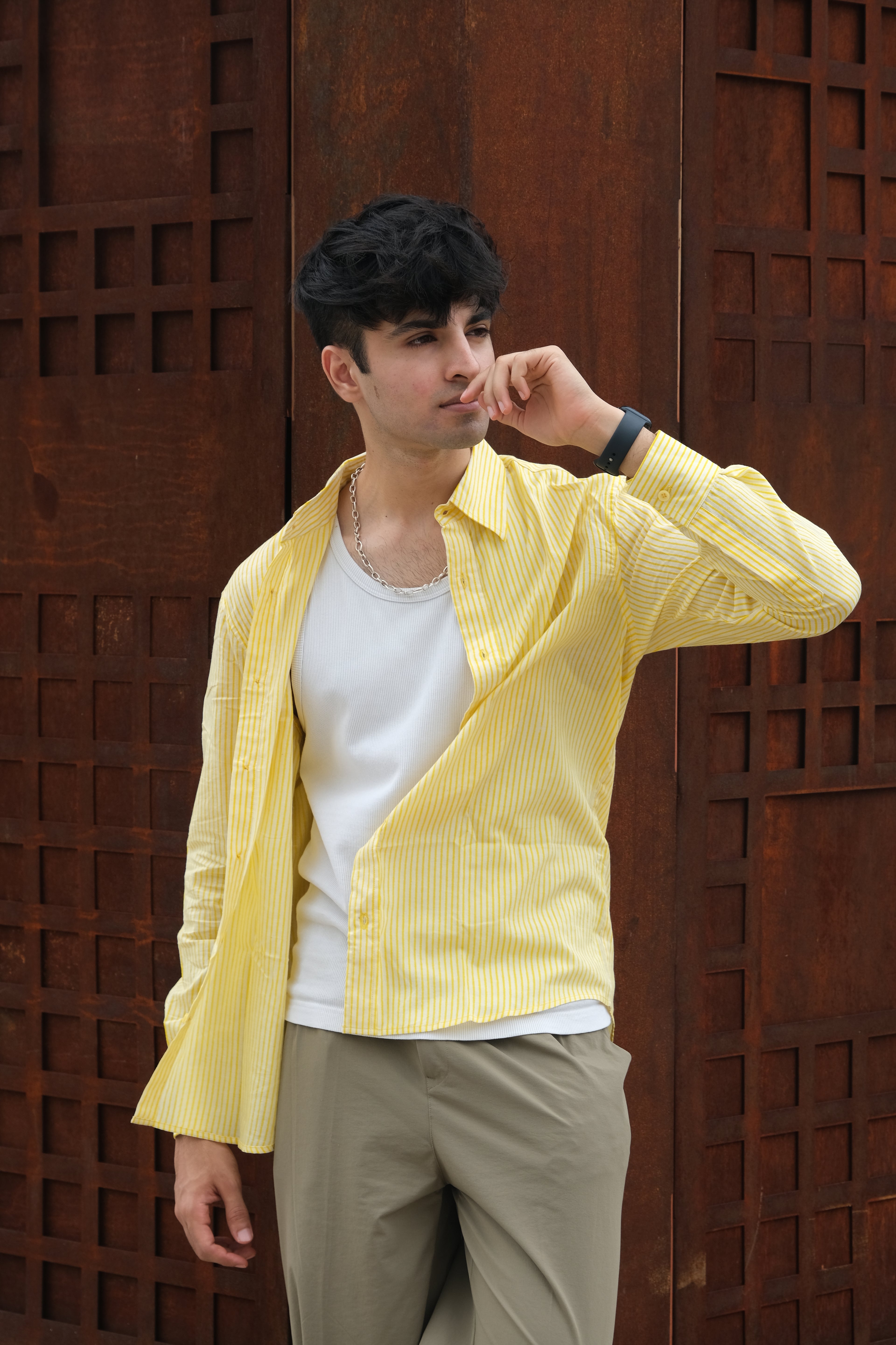 Yellow Relaxed Fit Striped Shirt – Flowy Cotton - Casual & Everyday Style