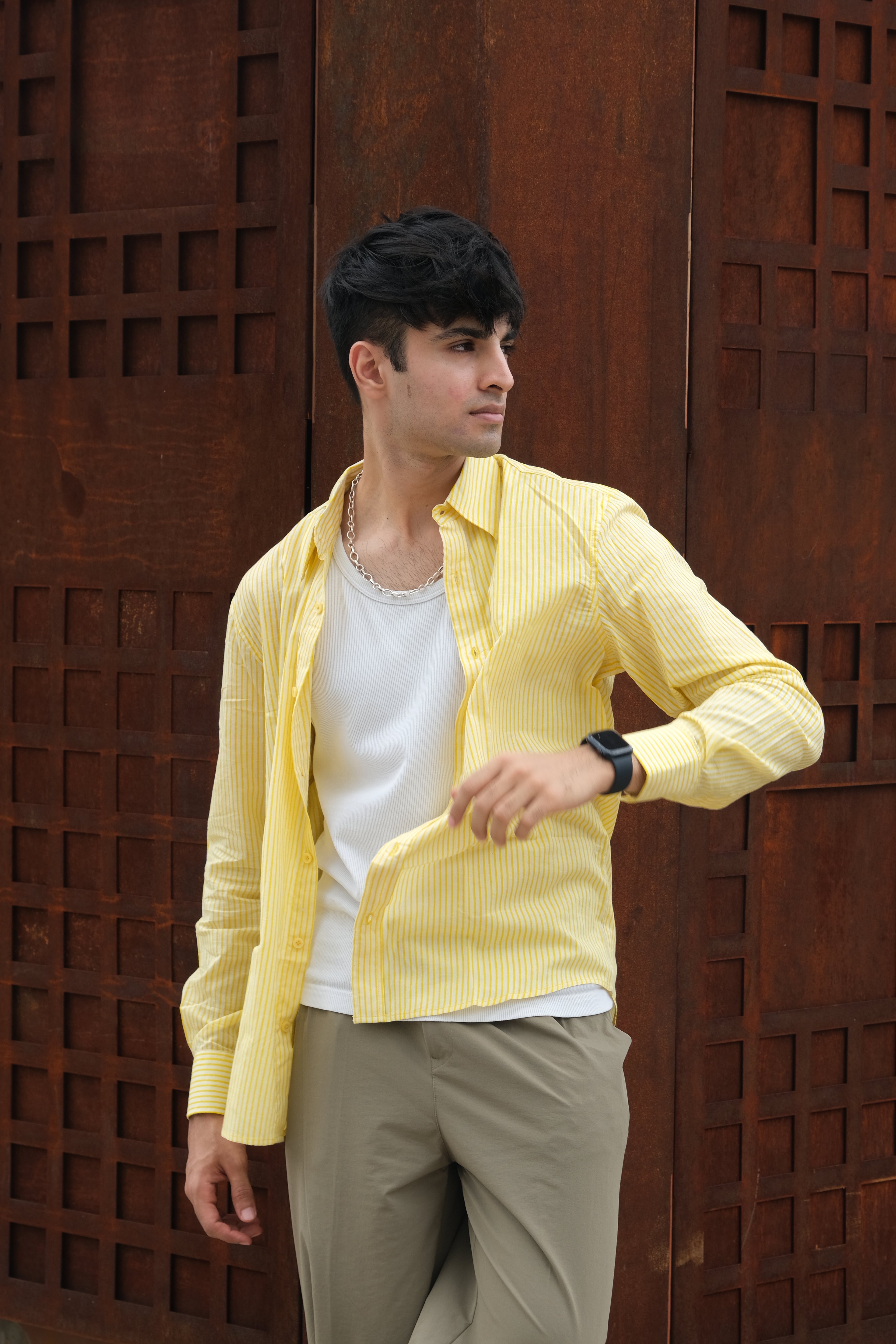 Yellow Relaxed Fit Striped Shirt – Flowy Cotton - Casual & Everyday Style