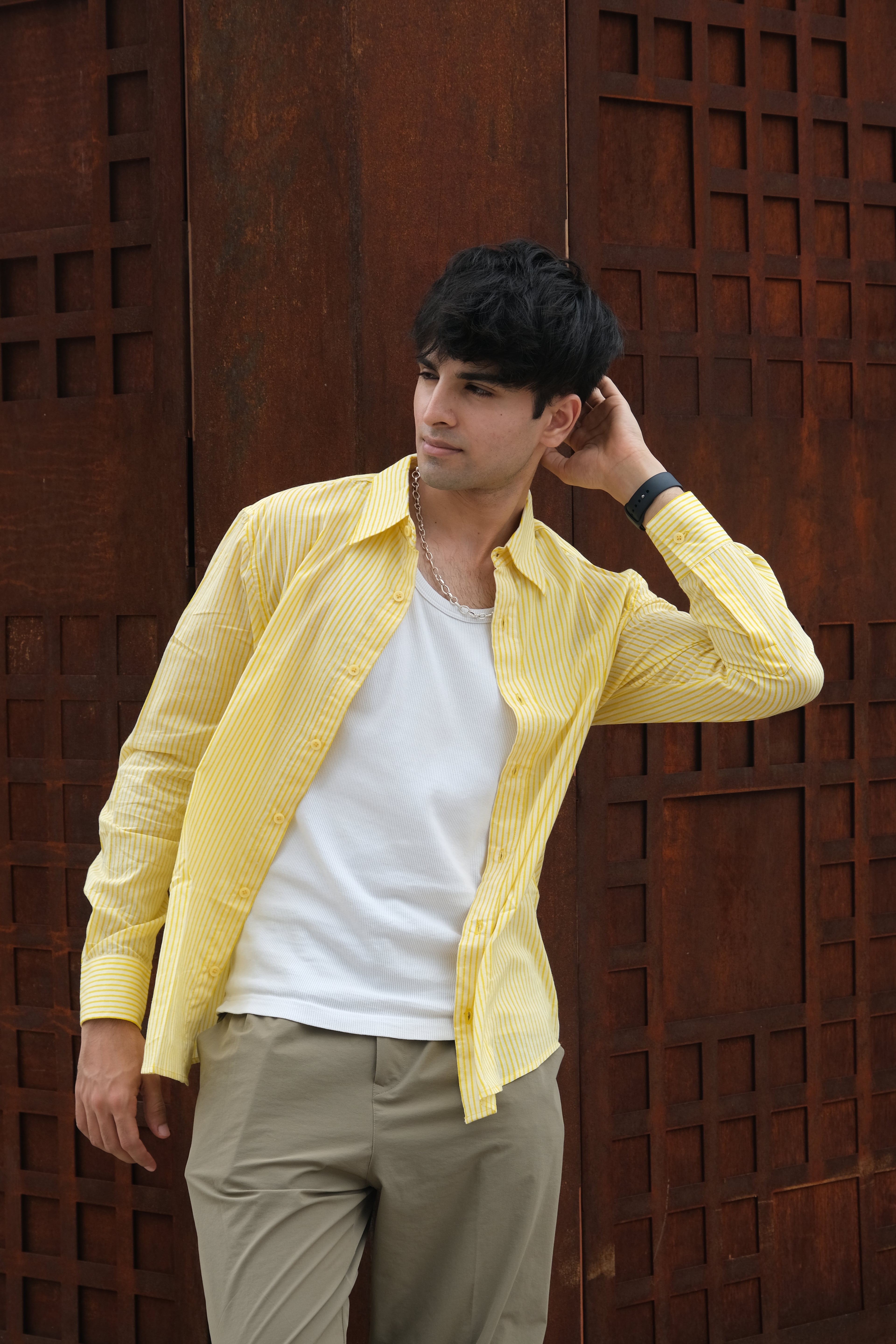 Yellow Relaxed Fit Striped Shirt – Flowy Cotton - Casual & Everyday Style