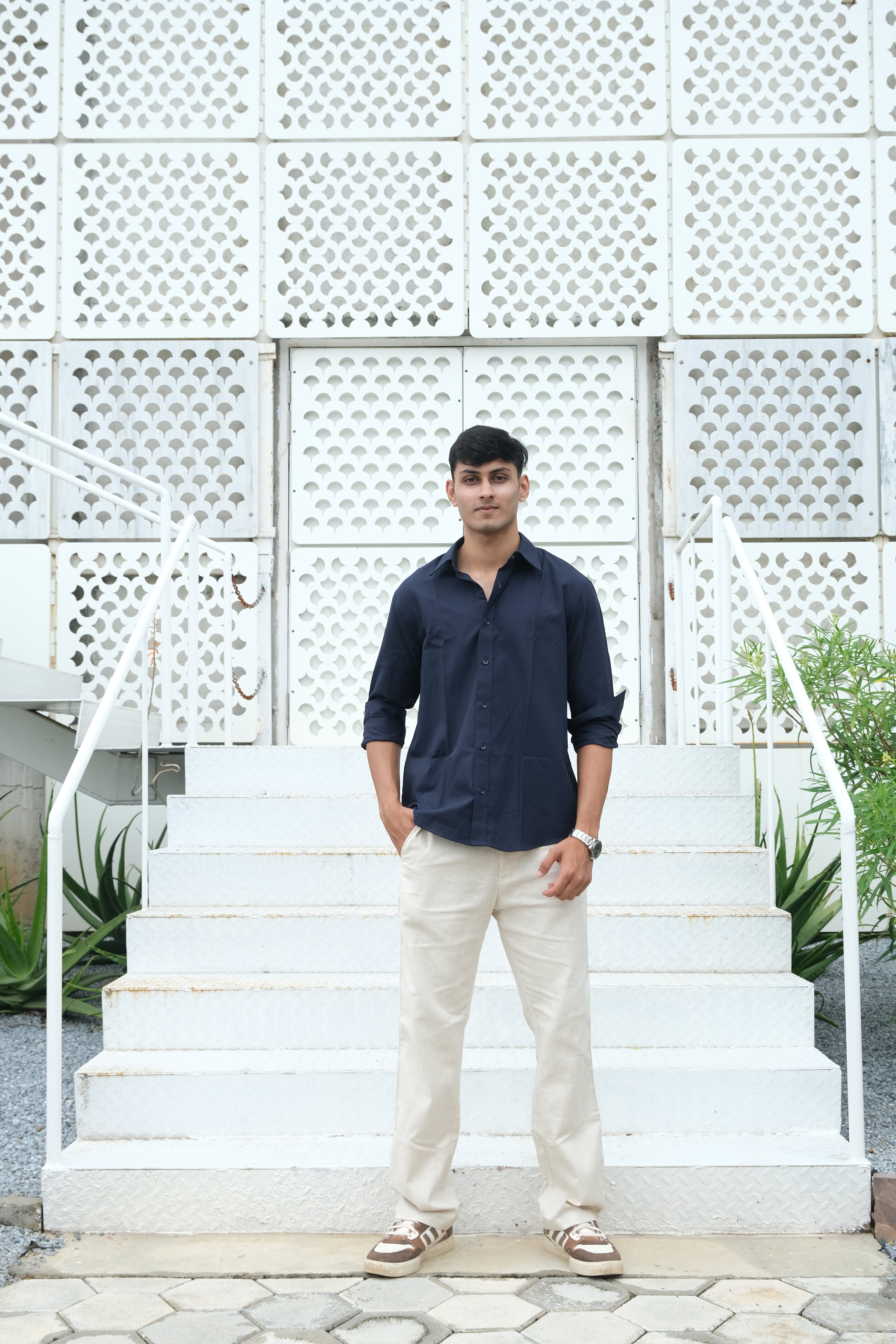 Navy Blue Classic Men’s Oxford Shirt – Slim Fit 100% Cotton Casual