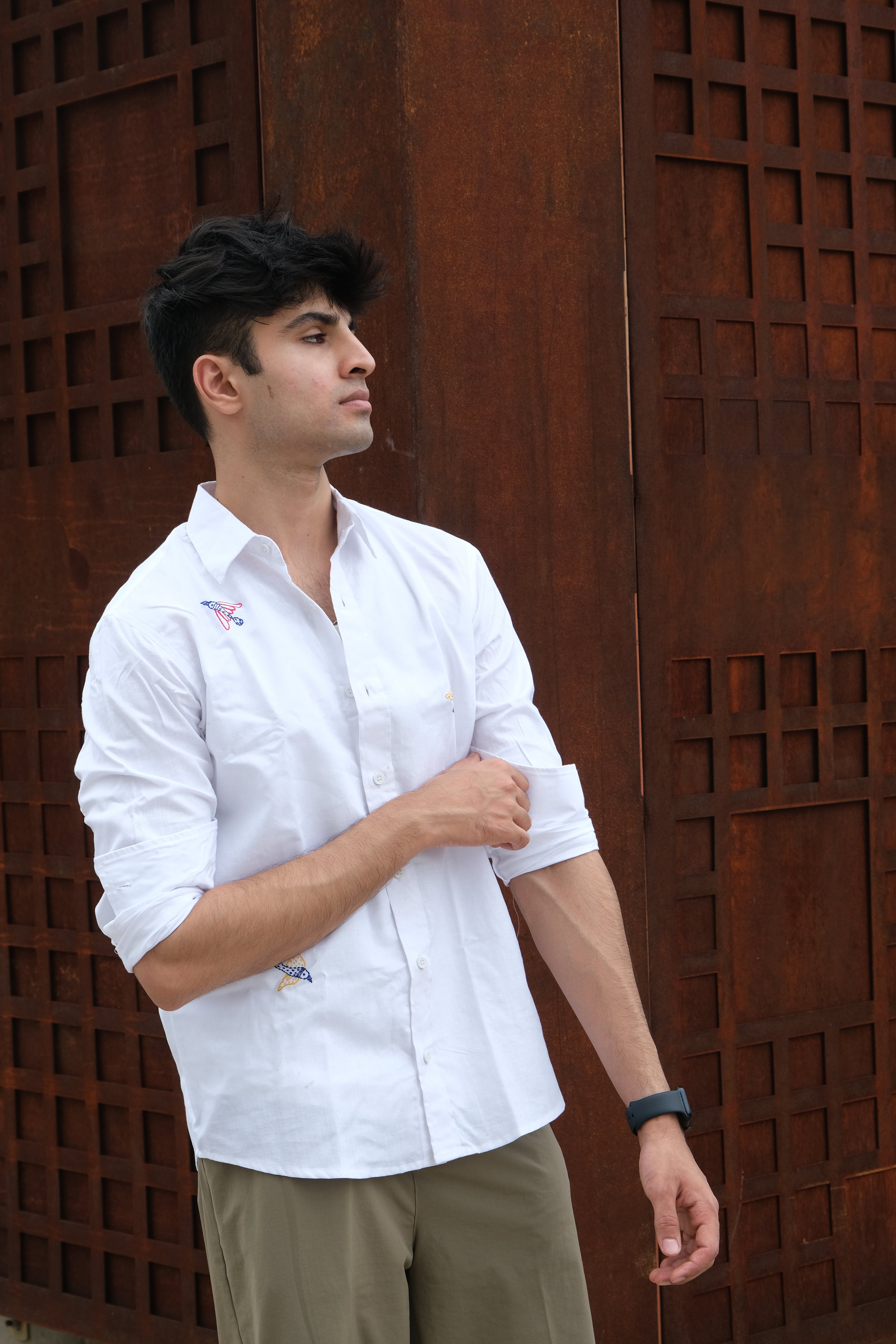 WHITE BIRD LINEN EMBROIDED SHIRT