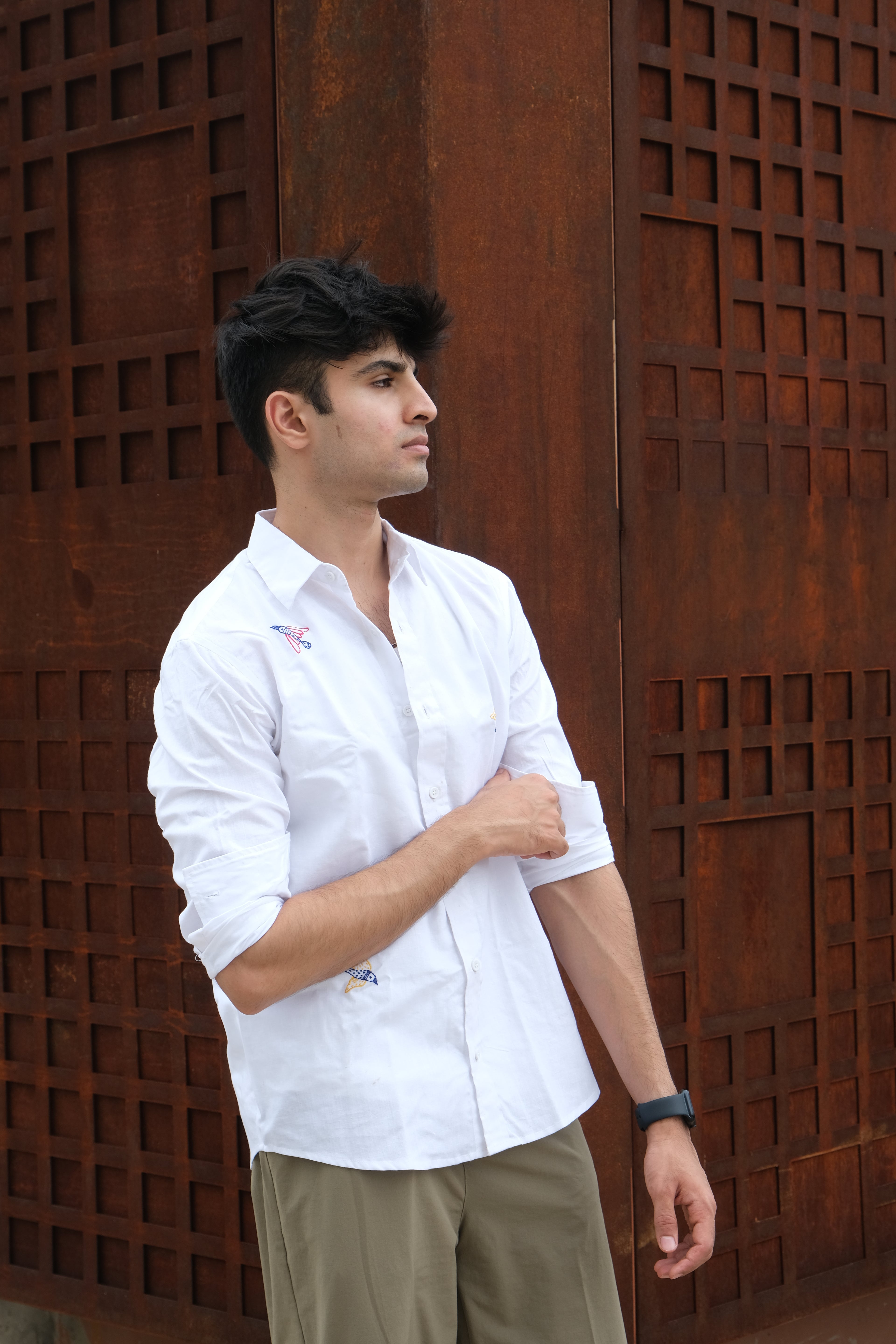 WHITE BIRD LINEN EMBROIDED SHIRT