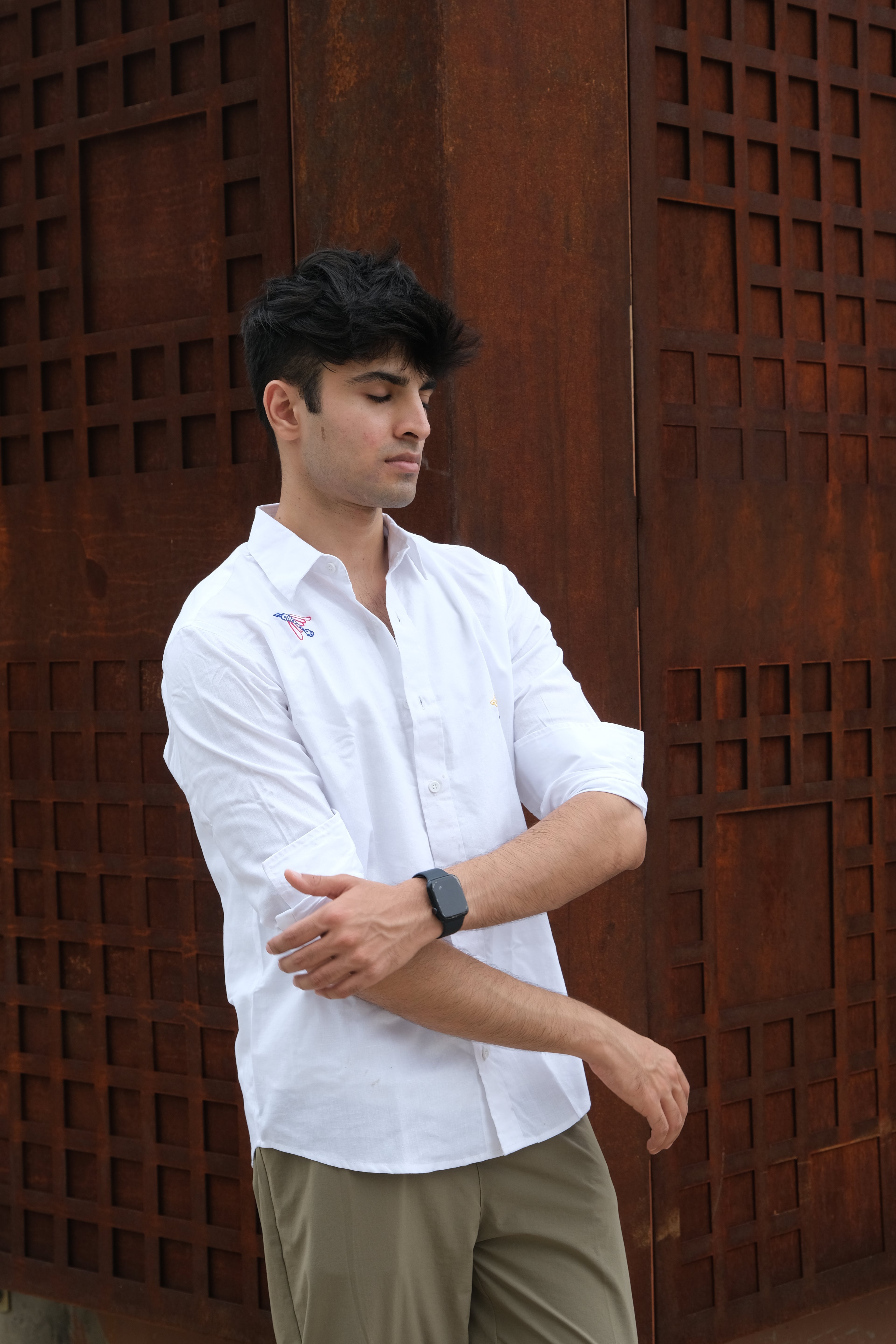 WHITE BIRD LINEN EMBROIDED SHIRT