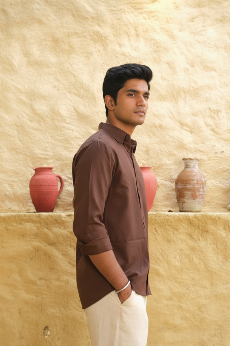 Brown Classic Men’s Oxford Shirt – Slim Fit 100% Cotton