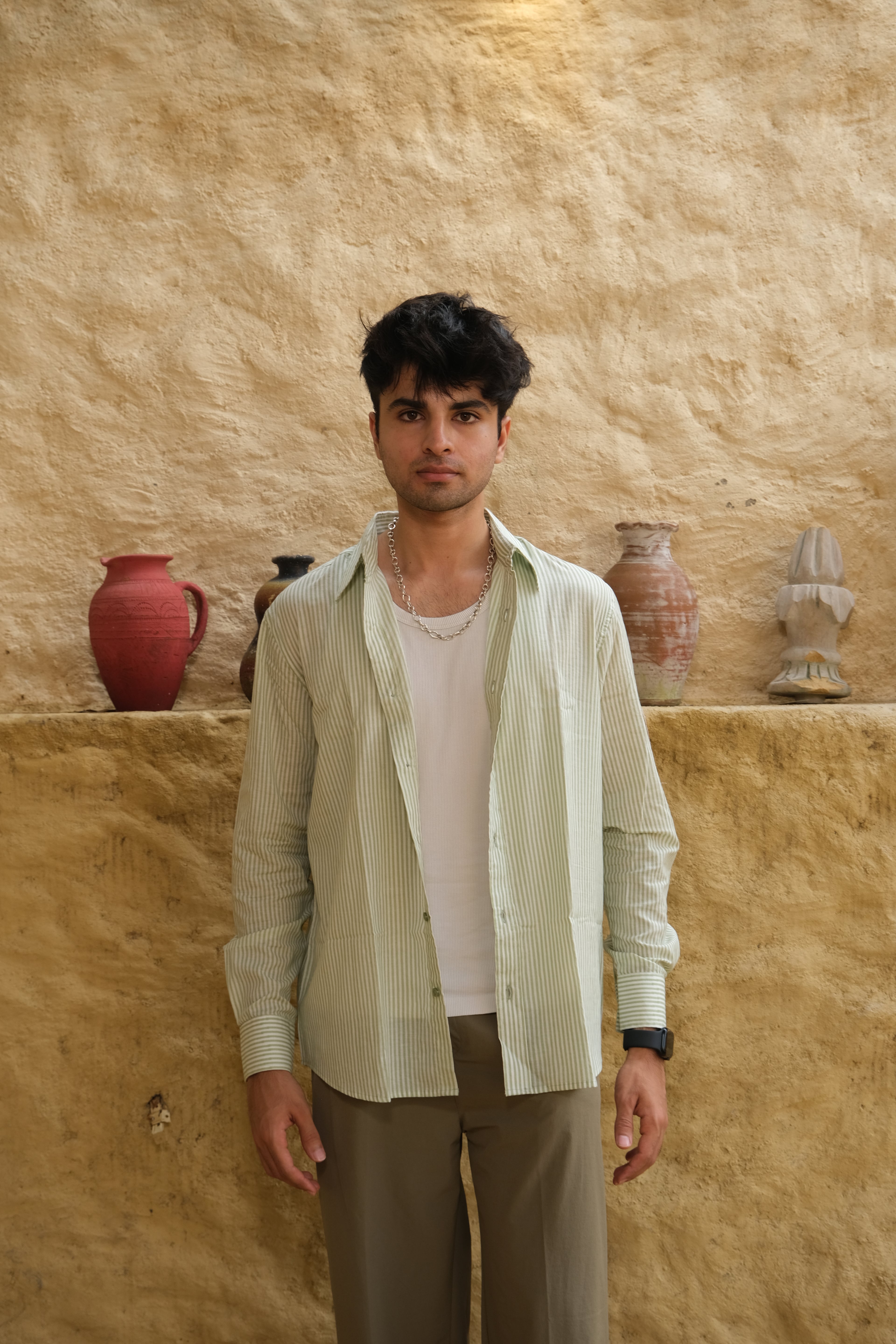 Green Relaxed Fit Striped Shirt – Flowy Cotton - Casual & Everyday Style