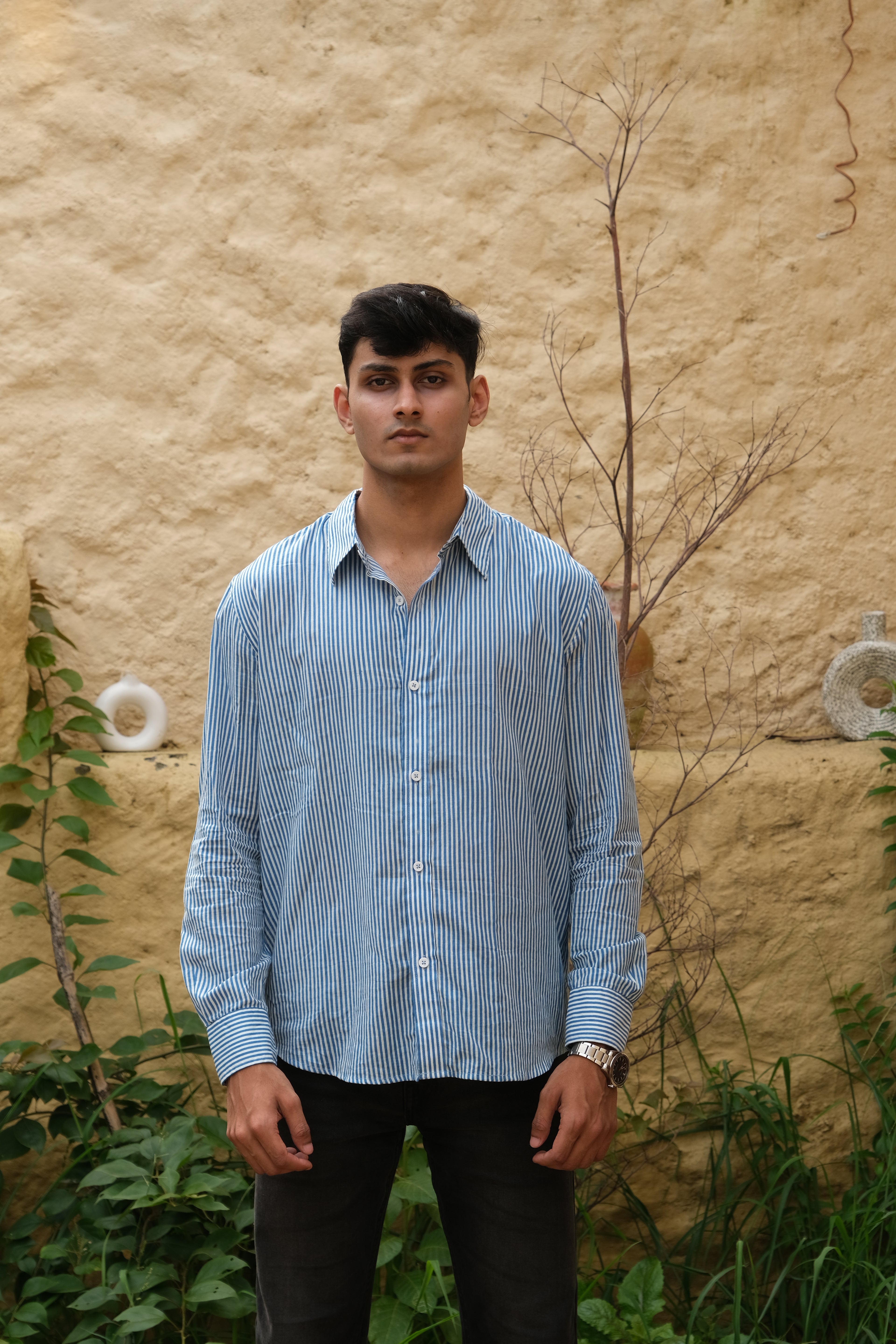 Blue Relaxed Fit Striped Shirt – Flowy Cotton - Casual & Everyday Style