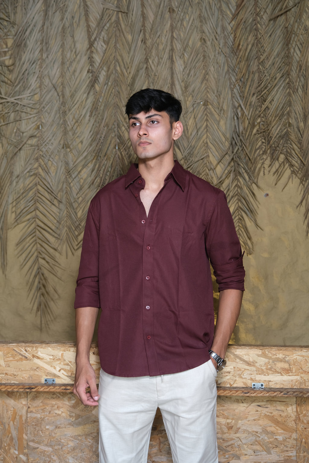 Maroon Classic Men’s Oxford Shirt – Slim Fit 100% Cotton