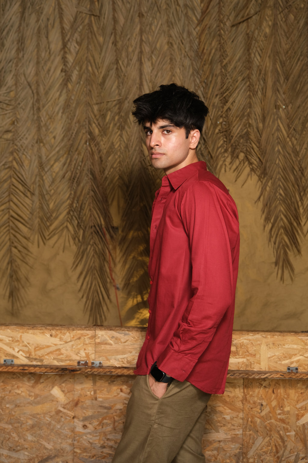WINE RED LINEN SHIRT