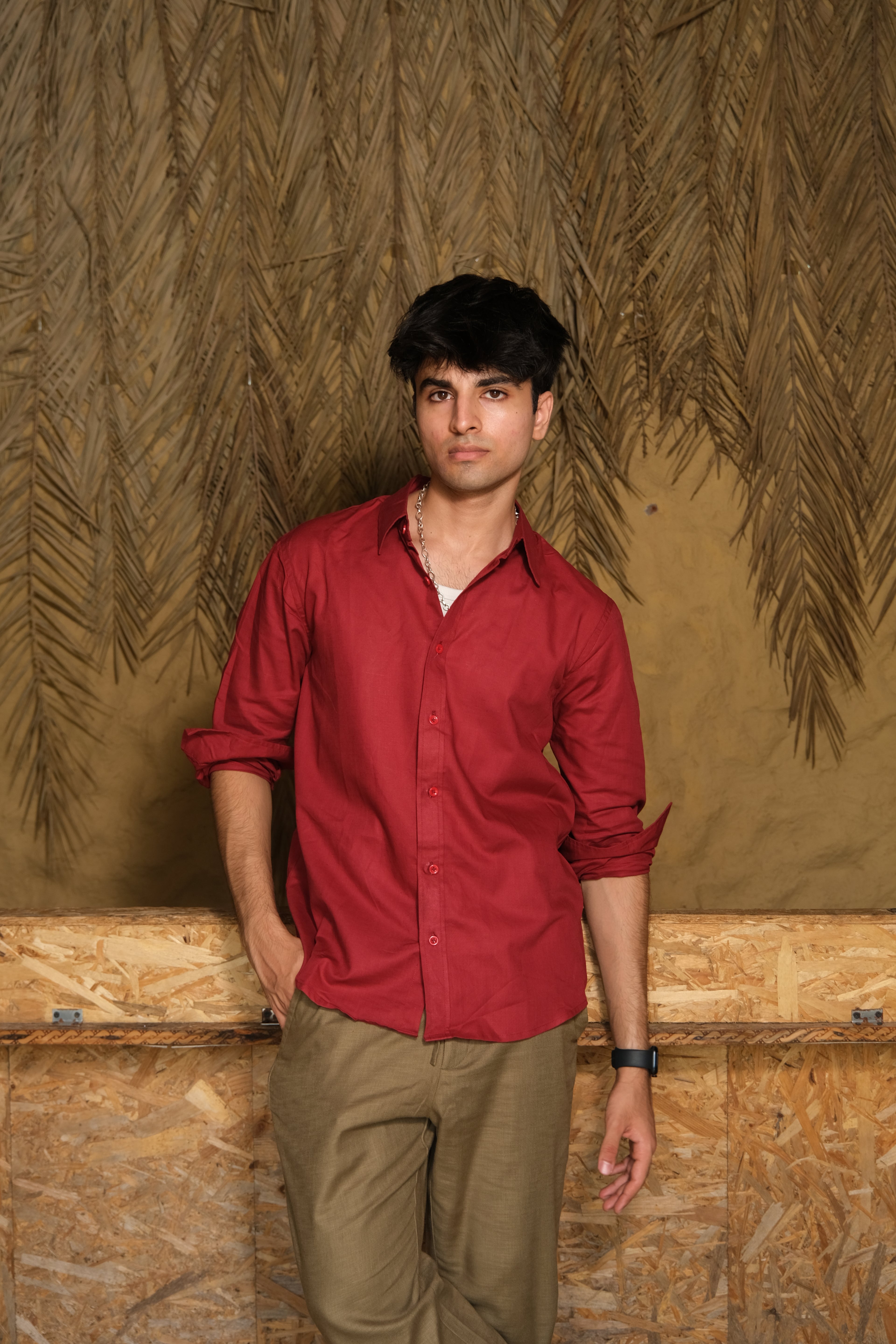 WINE RED LINEN SHIRT