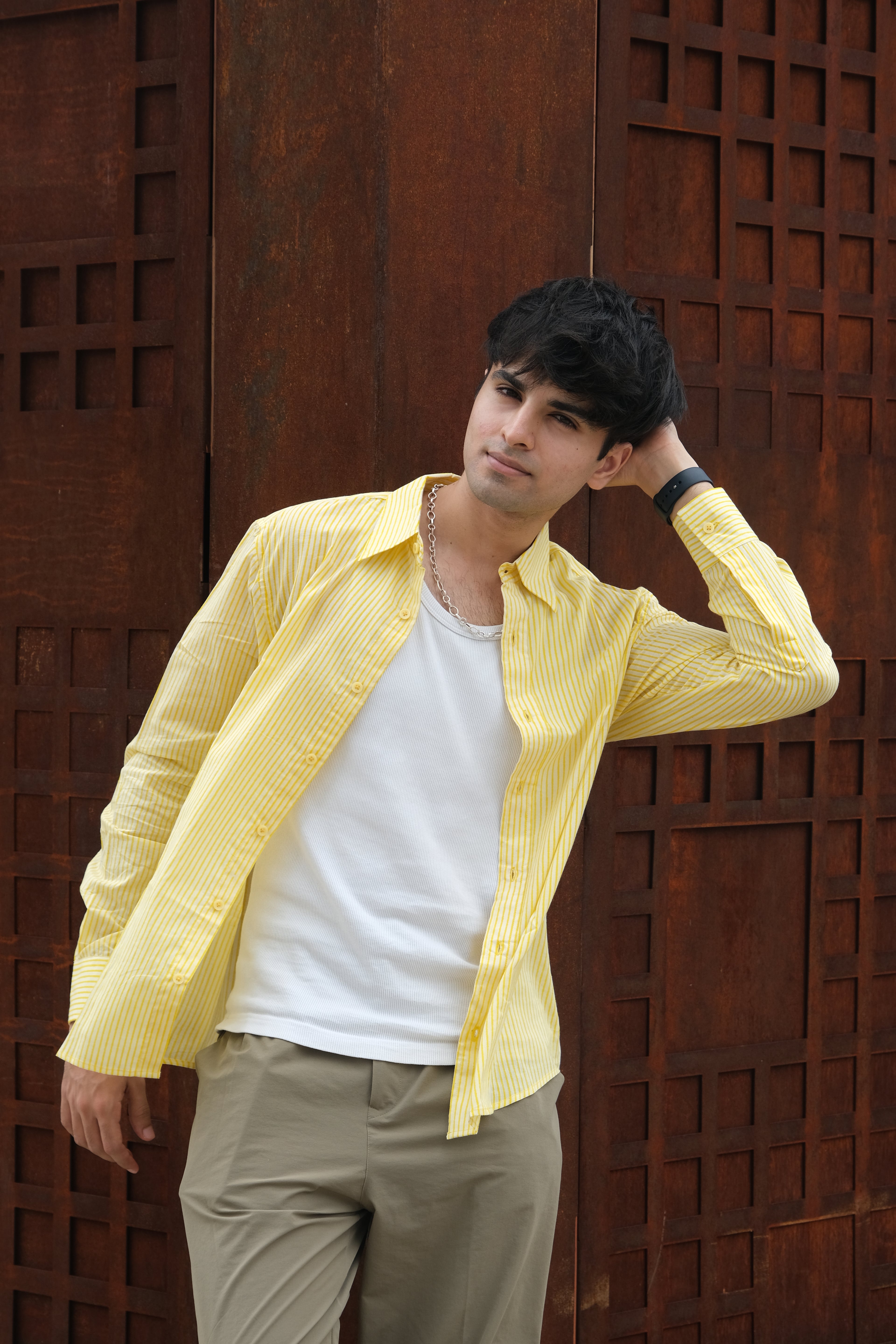Yellow Relaxed Fit Striped Shirt – Flowy Cotton - Casual & Everyday Style