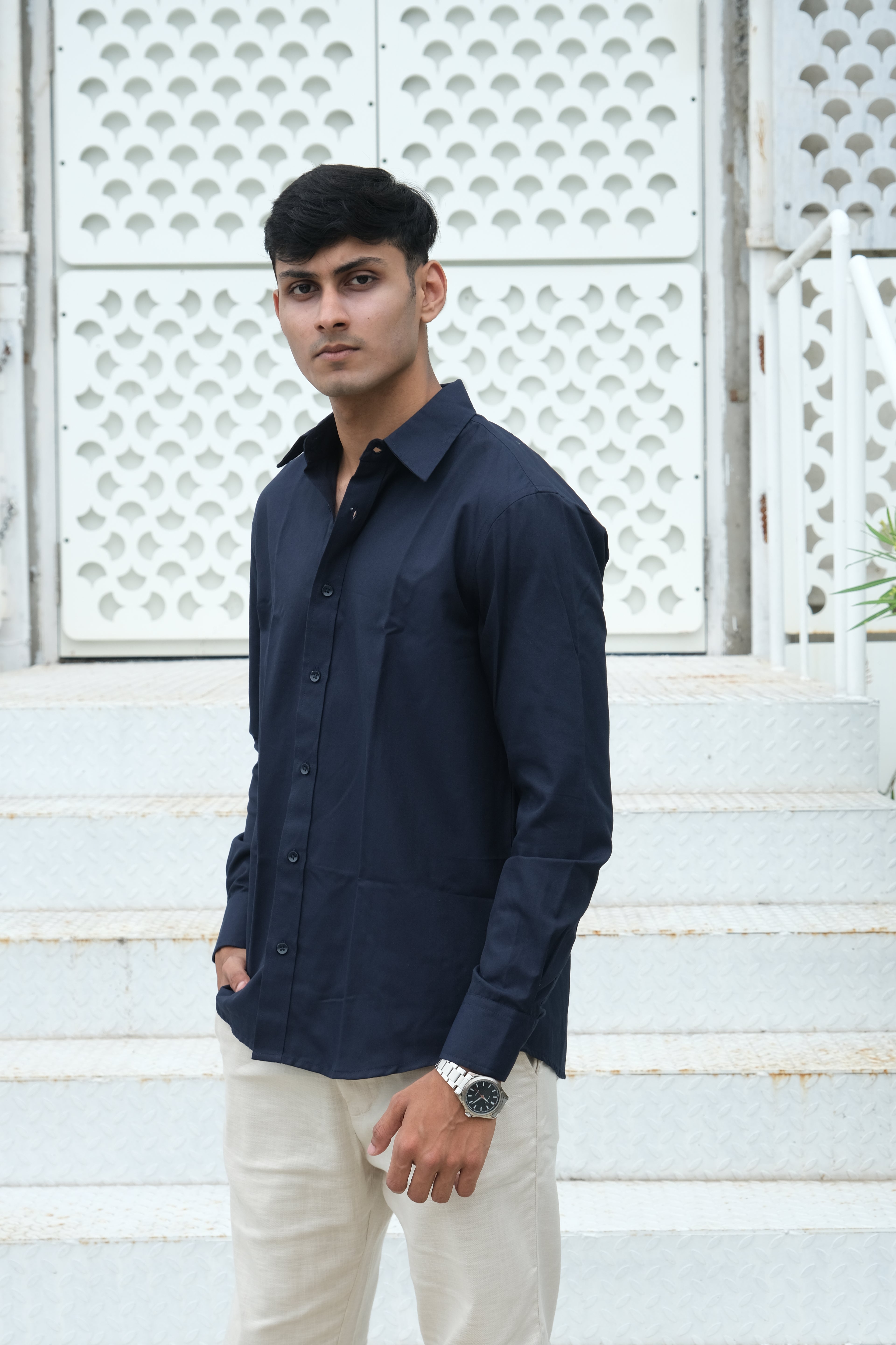 Navy Blue Classic Men’s Oxford Shirt – Slim Fit 100% Cotton Casual