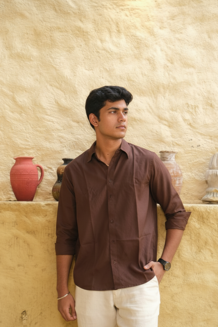Brown Classic Men’s Oxford Shirt – Slim Fit 100% Cotton